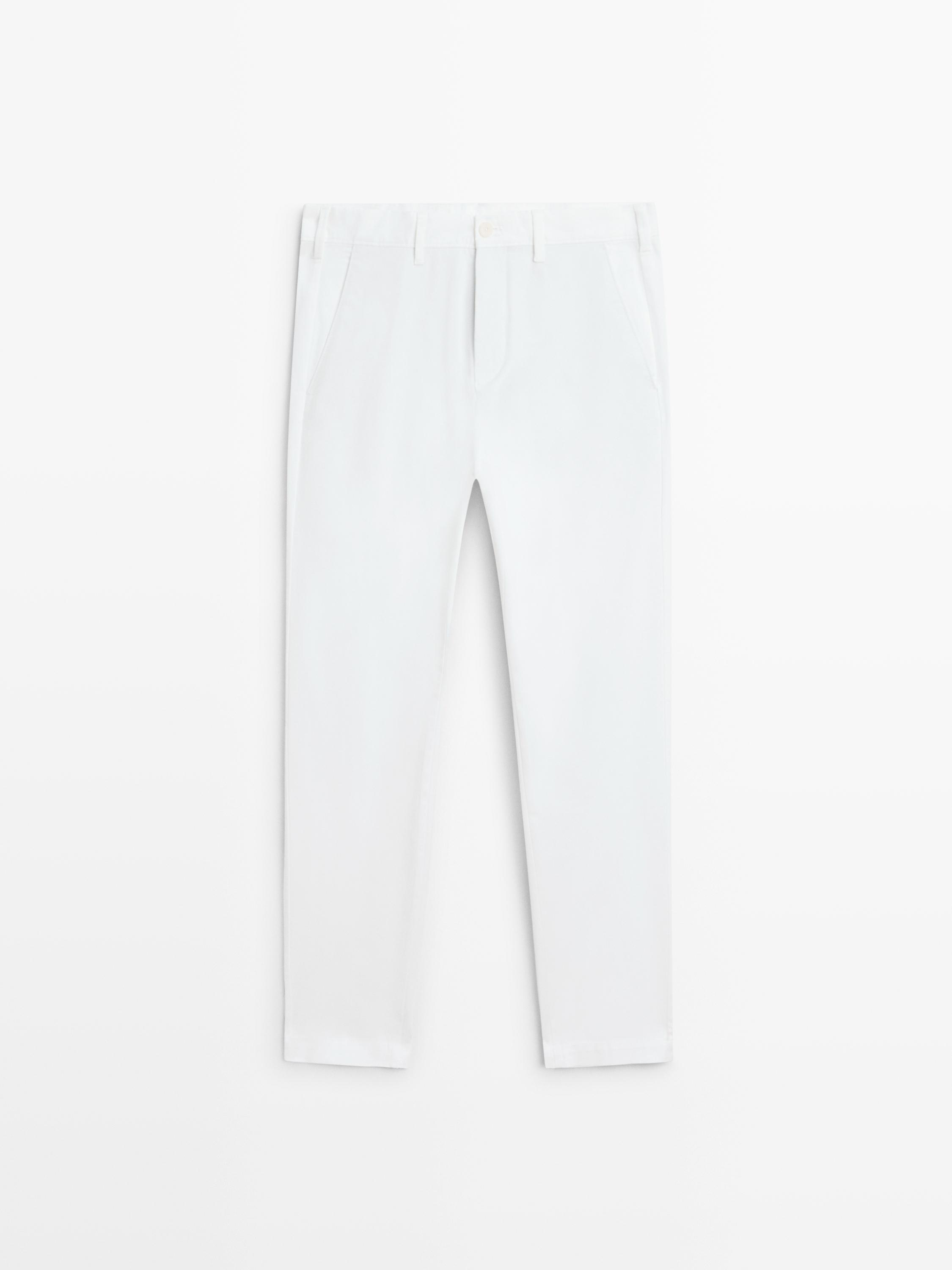 Cotton blend slim fit pants