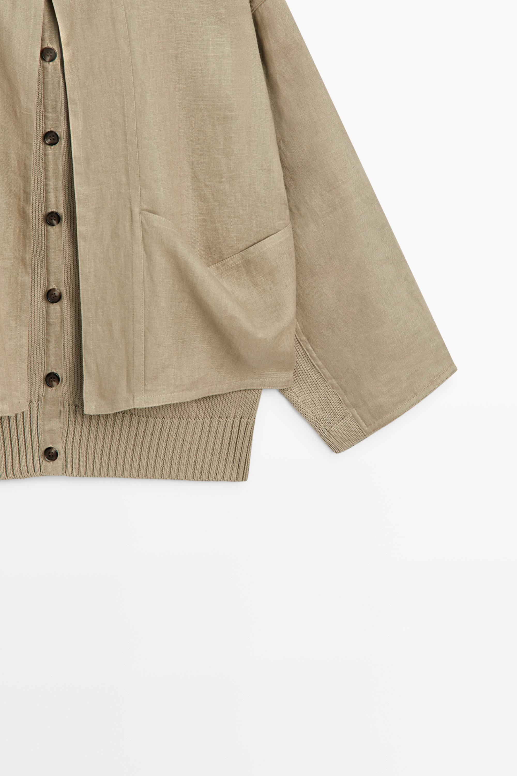 Cotton linen blend cardigan with pockets — GREENISH