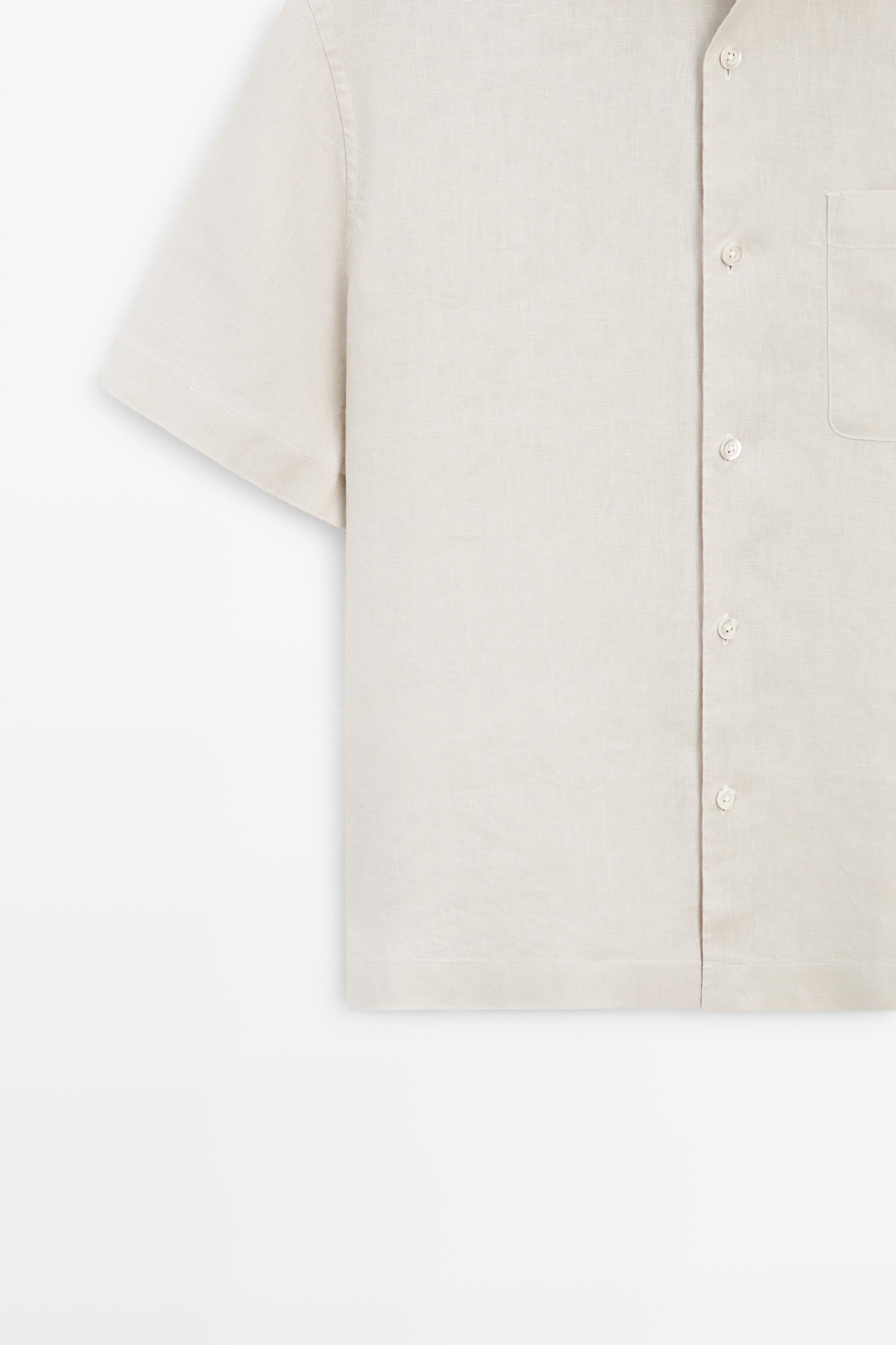 100% linen regular fit short sleeve shirt — BEIGE