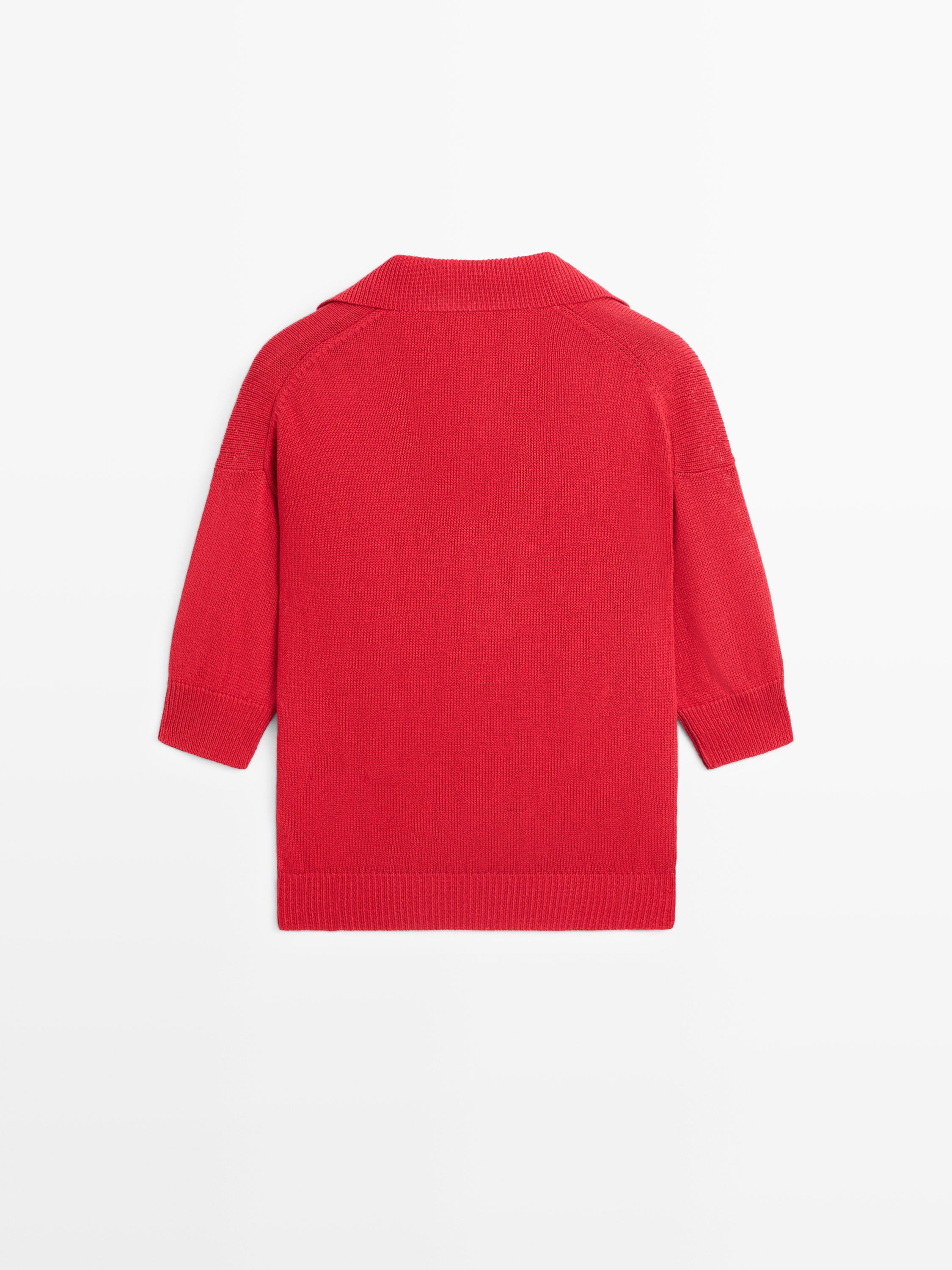Flowing knit polo sweater — RED