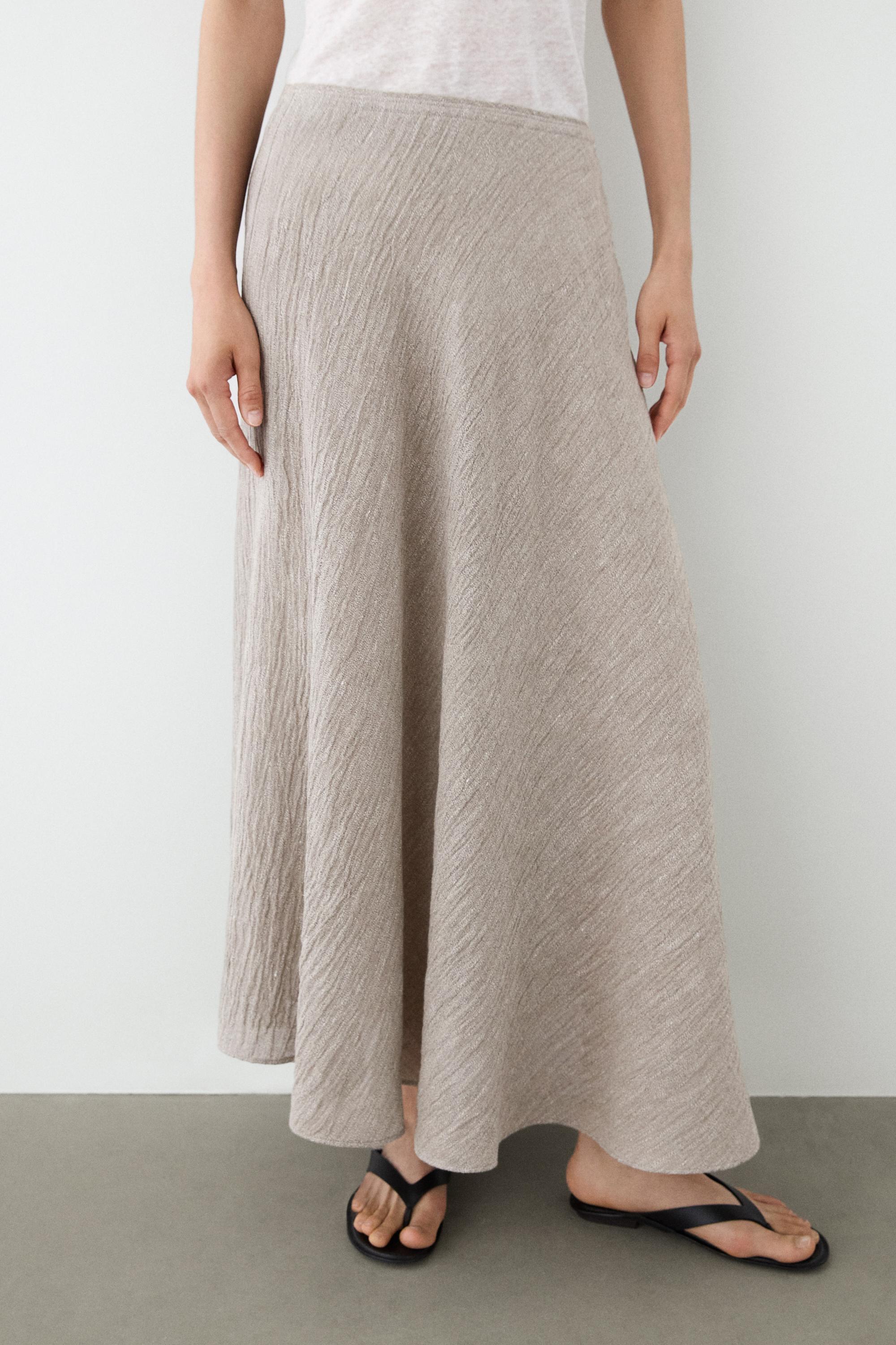Waffle-knit flared midi skirt — GREY