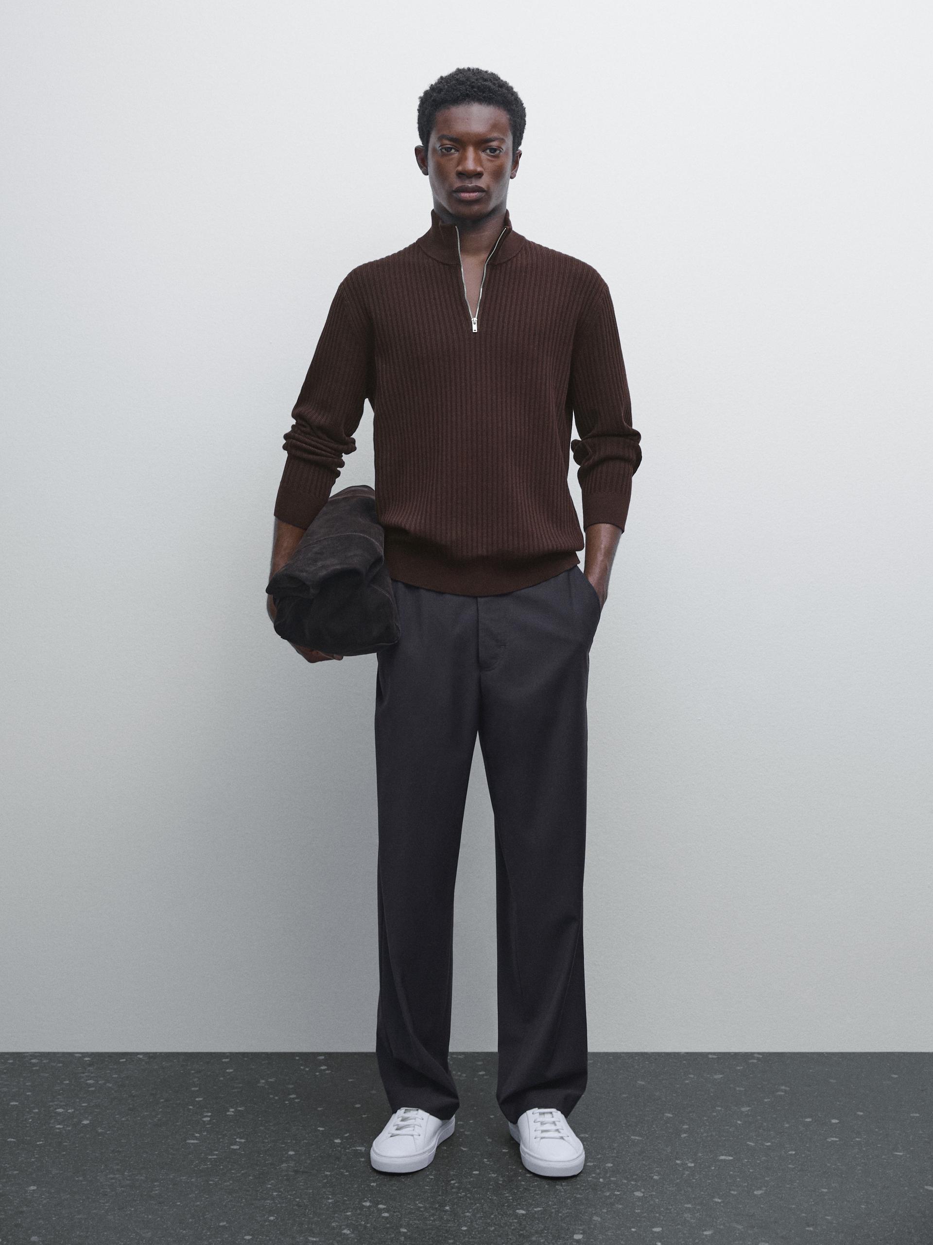 Pull En Maille À Col Camionneur - Bordeaux - M - Massimo Dutti - Homme