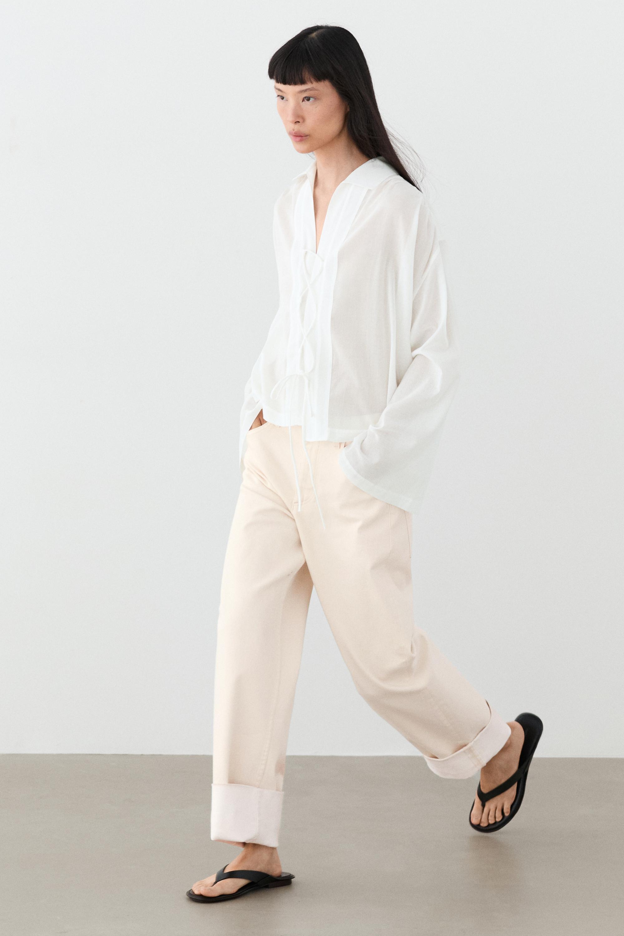 100% cotton shirt with fastening detail — WHITE