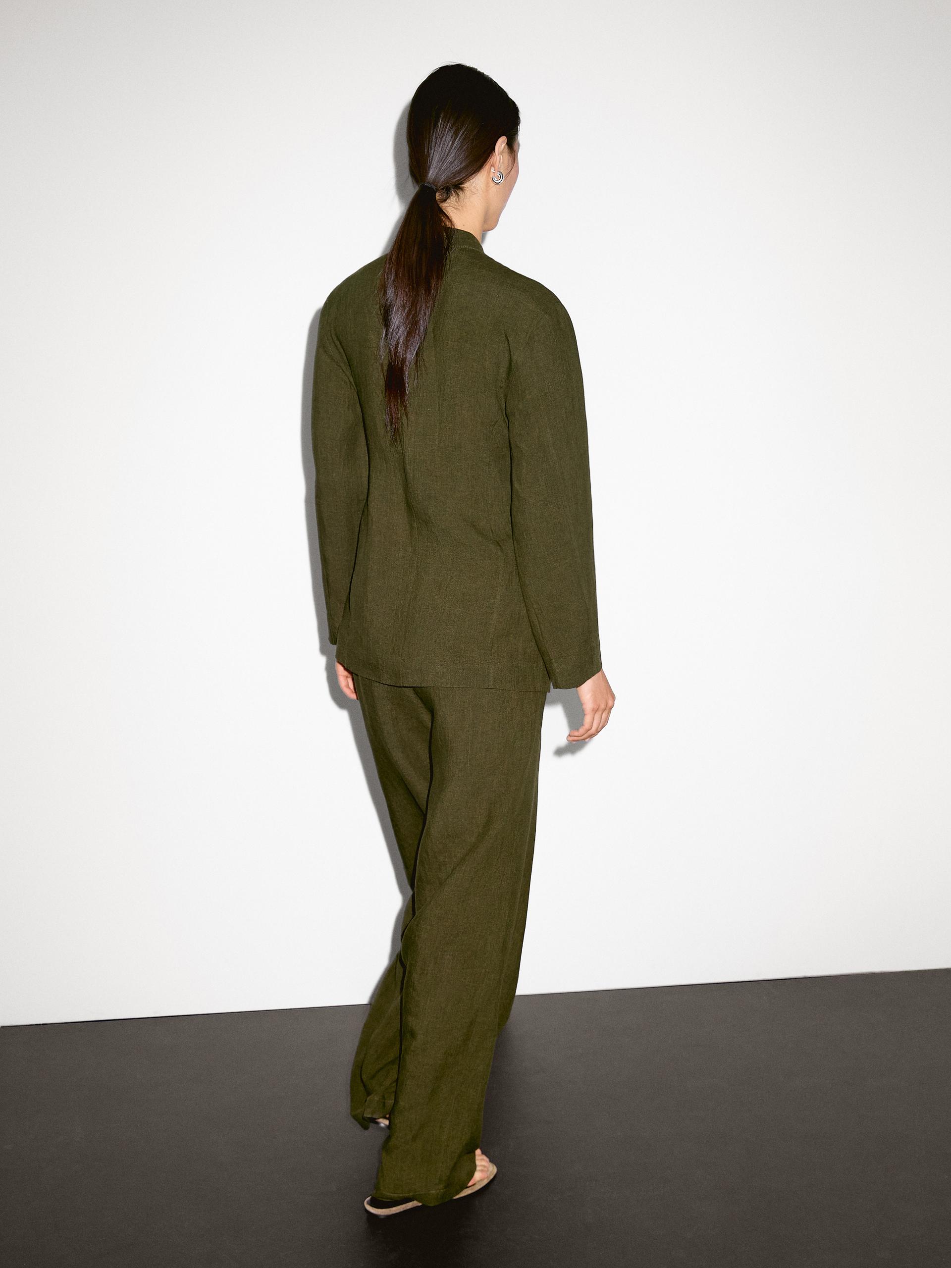 Massimo Dutti 100% Linen Kimono In Green