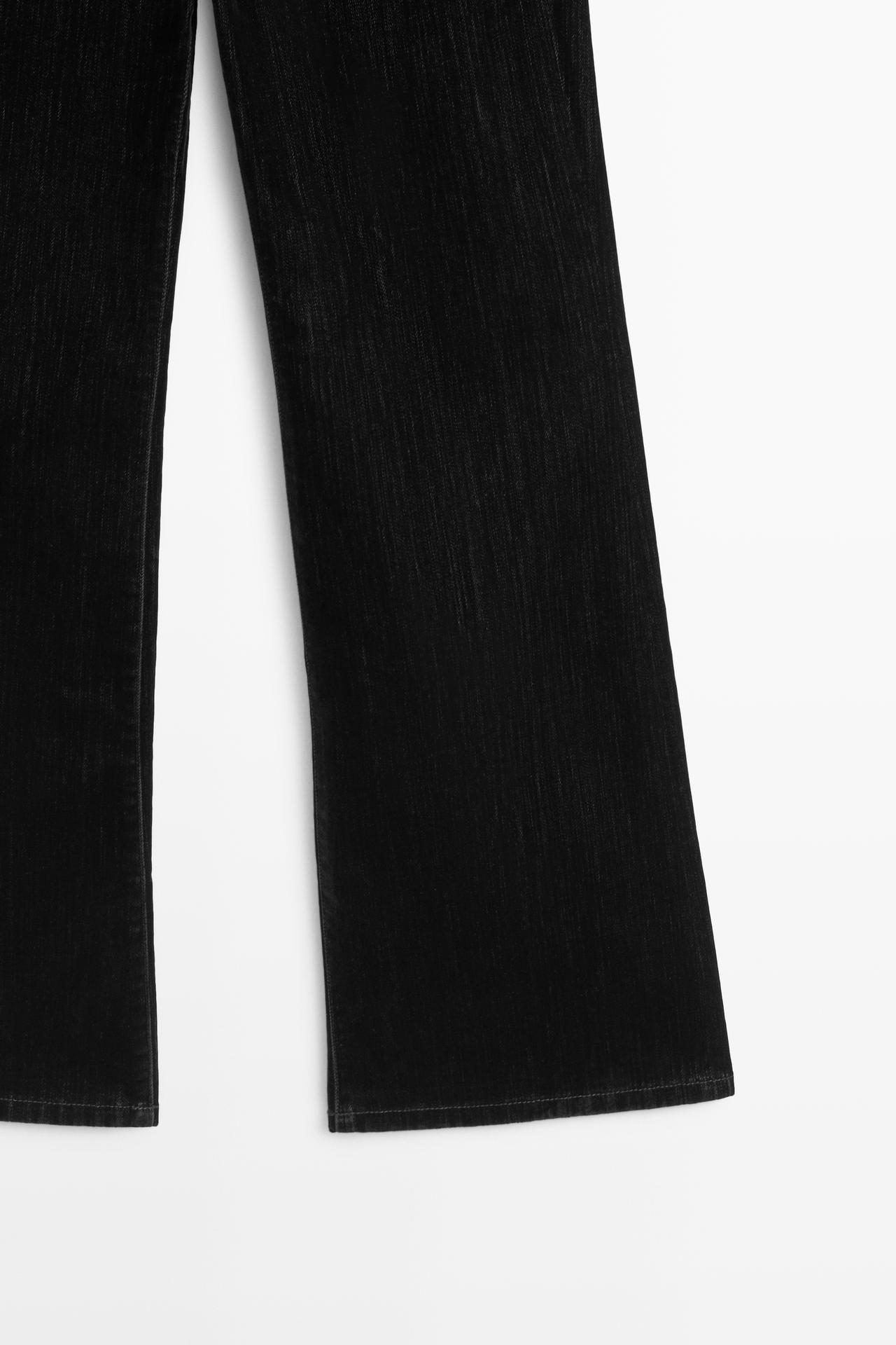 Mid-waist cropped flare jeans with flocking — BLACK