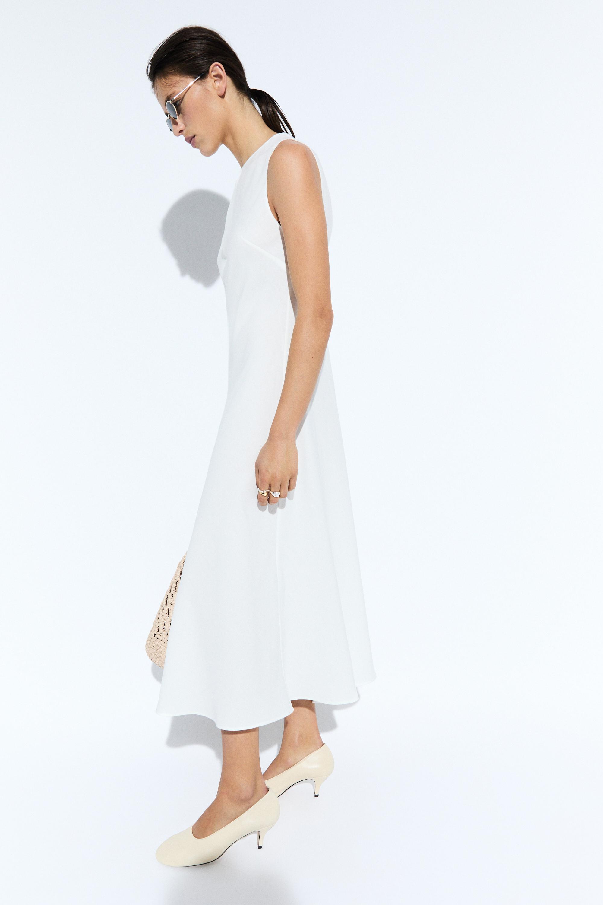 Flowing linen midi dress — WHITE