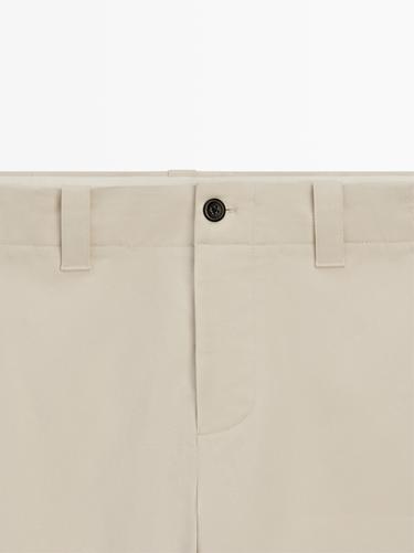 Cotton blend pants with waist detail — BEIGE 4