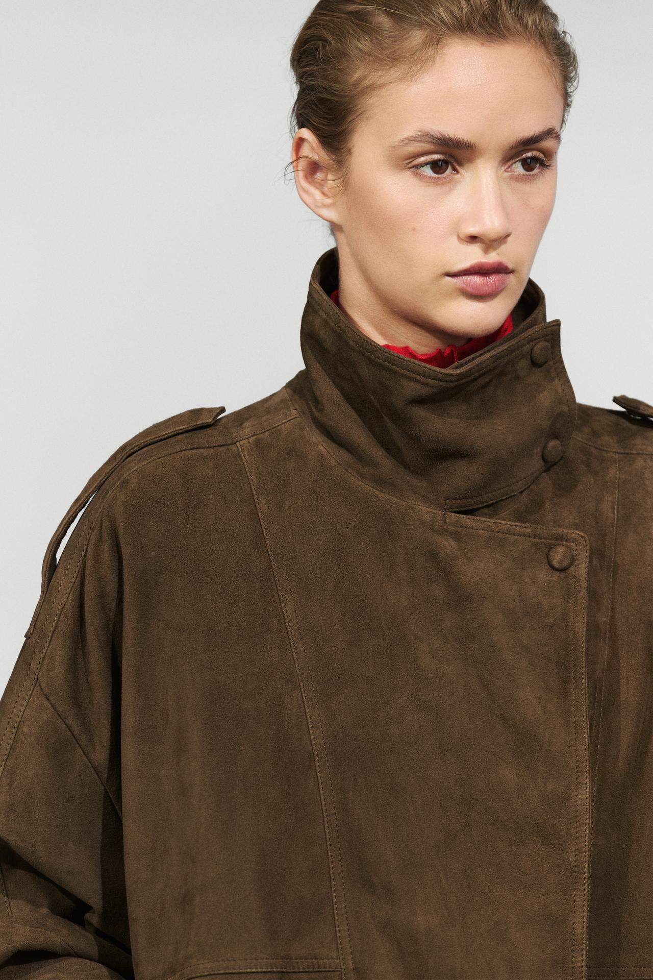High collar suede bomber jacket — Green
