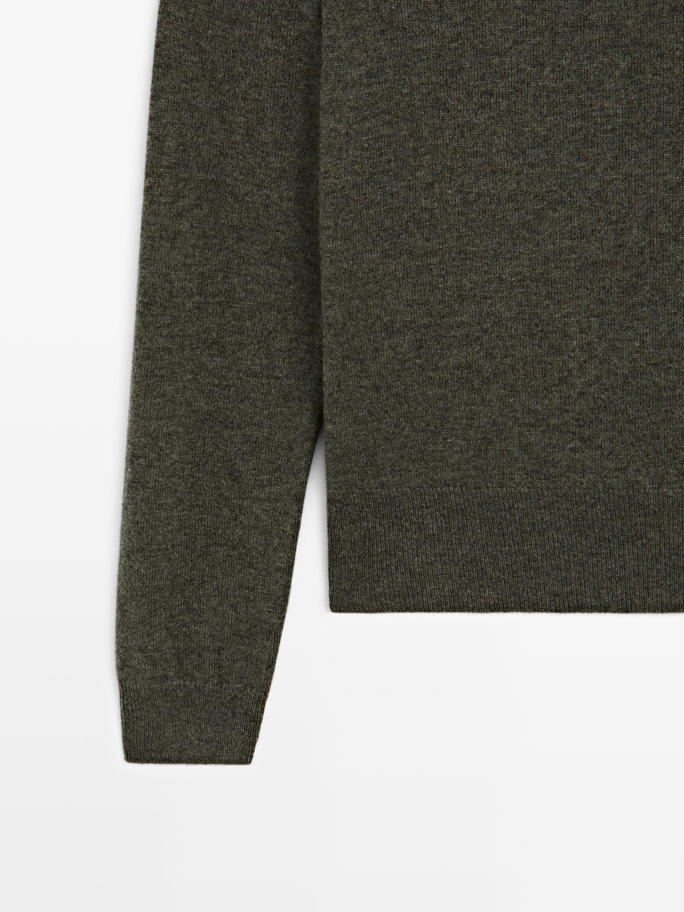 Wool blend knit V-neck sweater — GREEN MARL