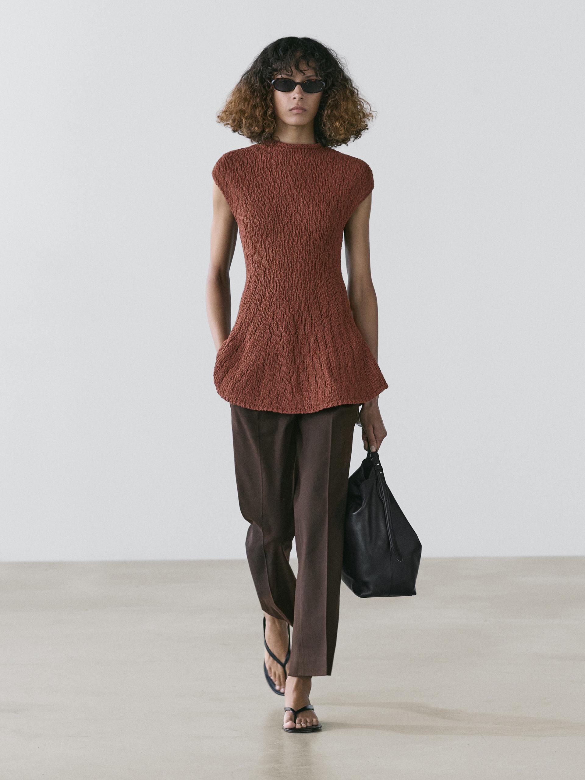 Top Basque En Maille De Coton - Tuile - M - Massimo Dutti - Femme
