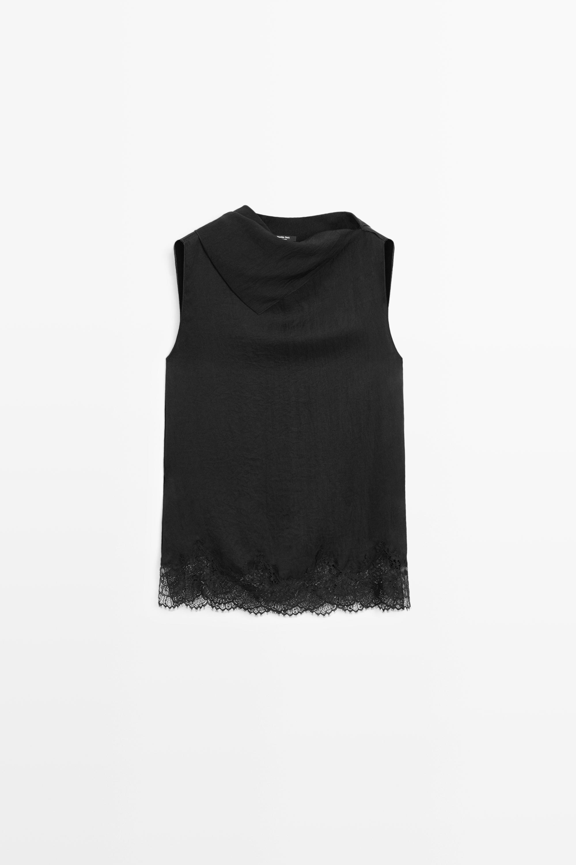Loose fit top med blondedetalje
