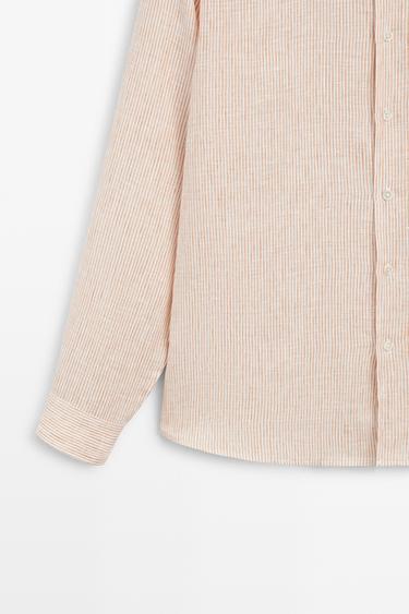 100% linen regular fit striped shirt — Light Beige 7