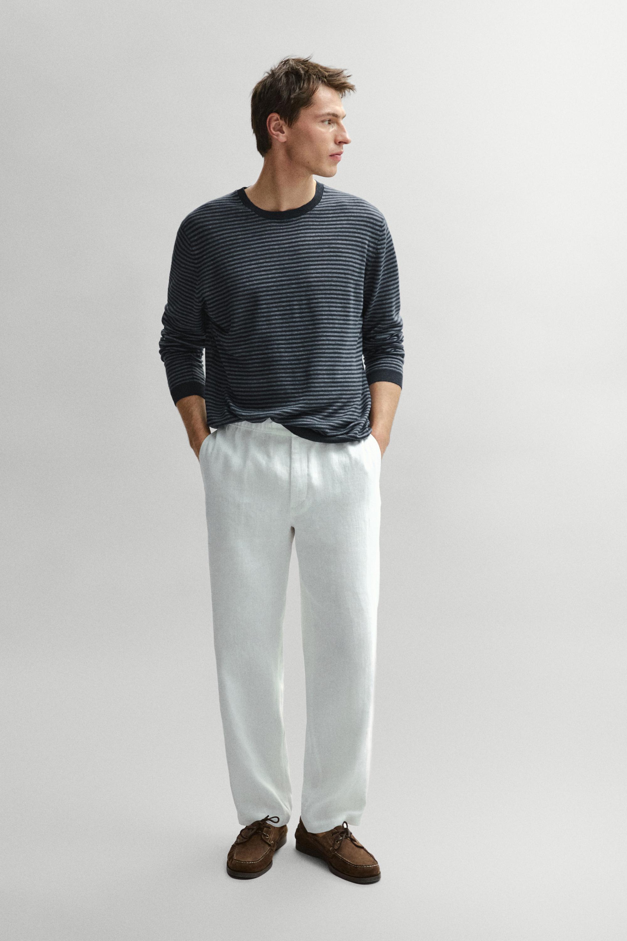 Linen sweater with striped detail