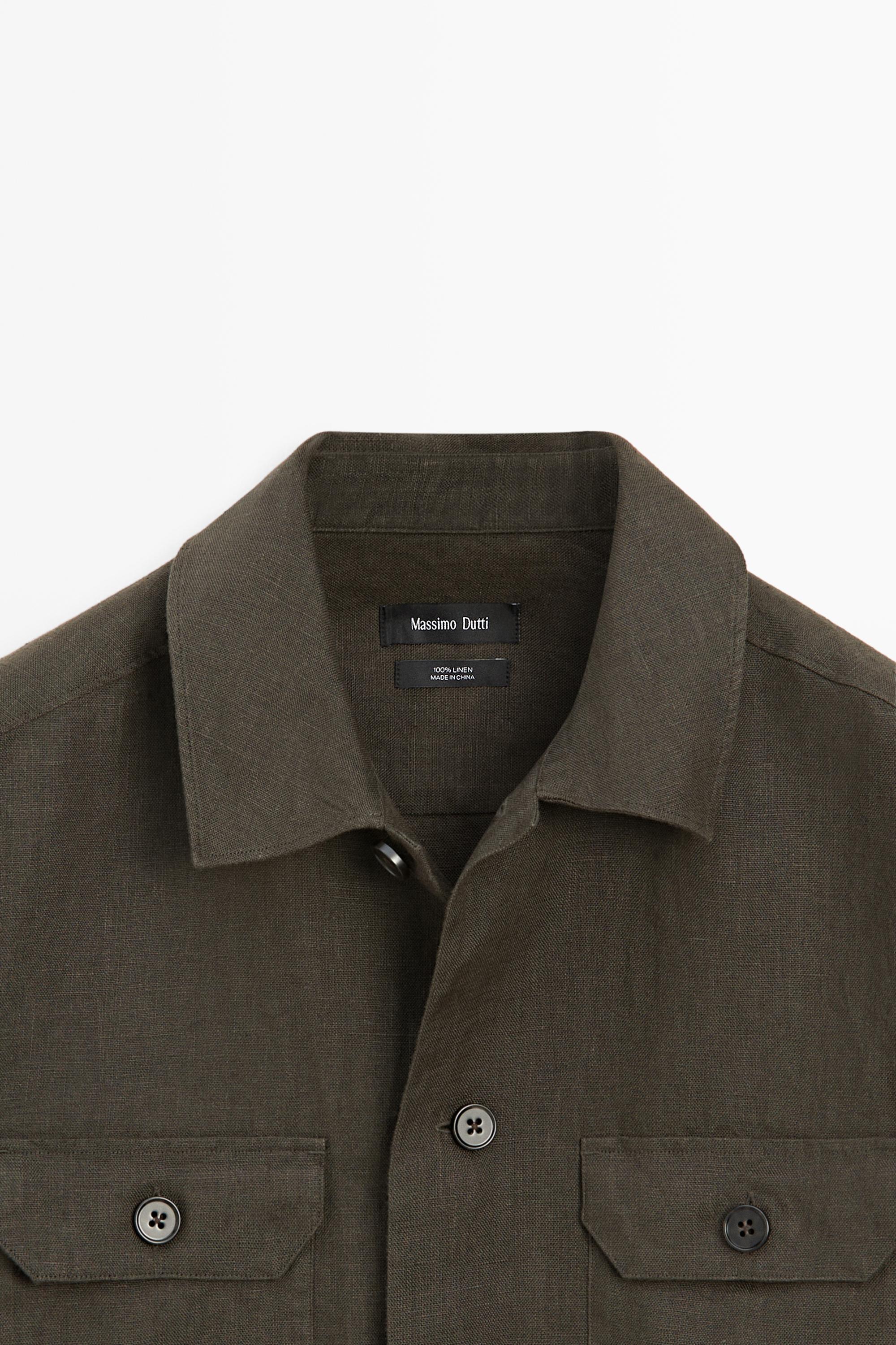 Total look linen overshirt with pockets — DARK GREEN