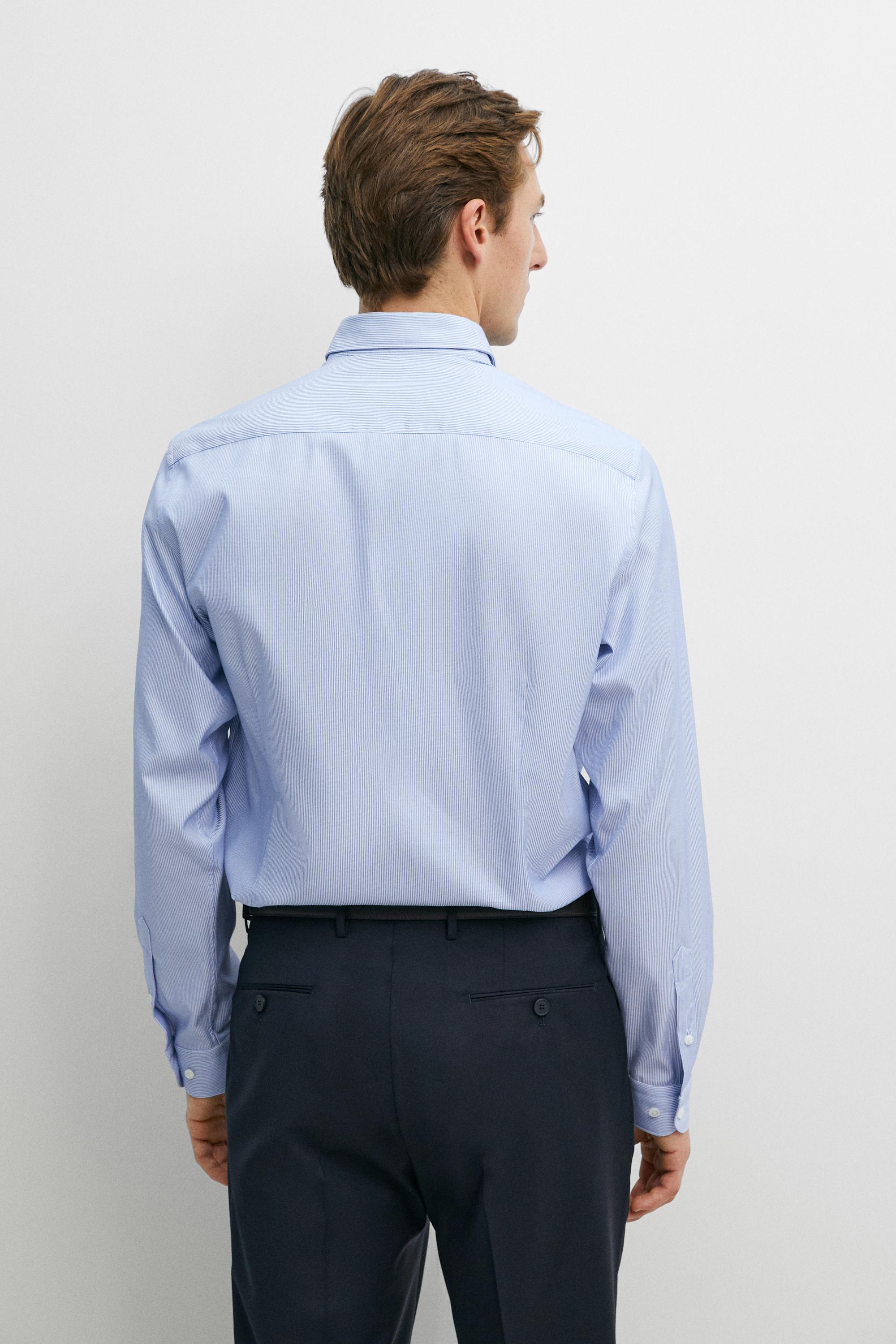 Slim fit striped 100% cotton shirt — BLUE