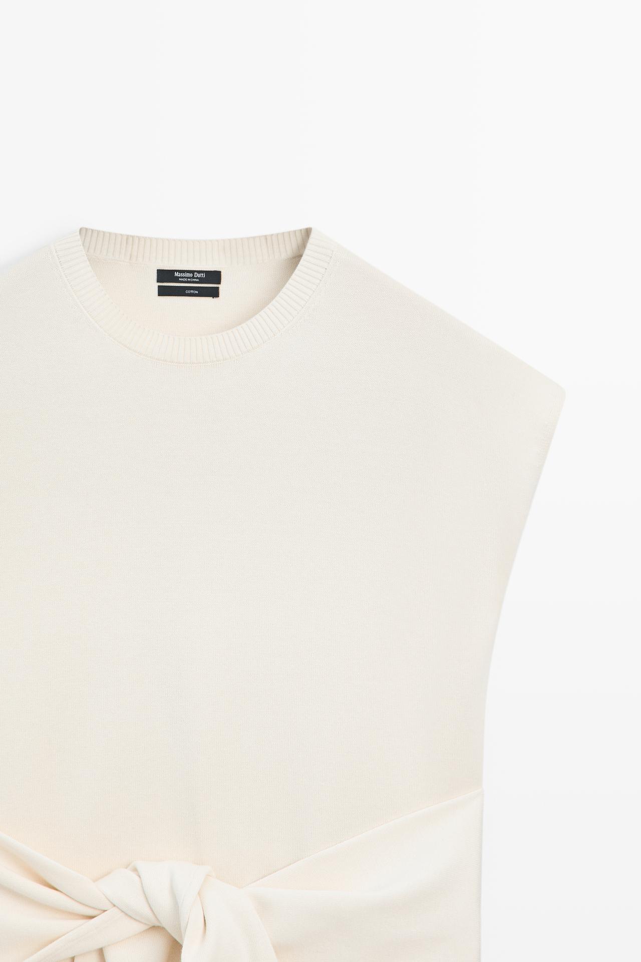 100% cotton knit top with knot detail — Off white