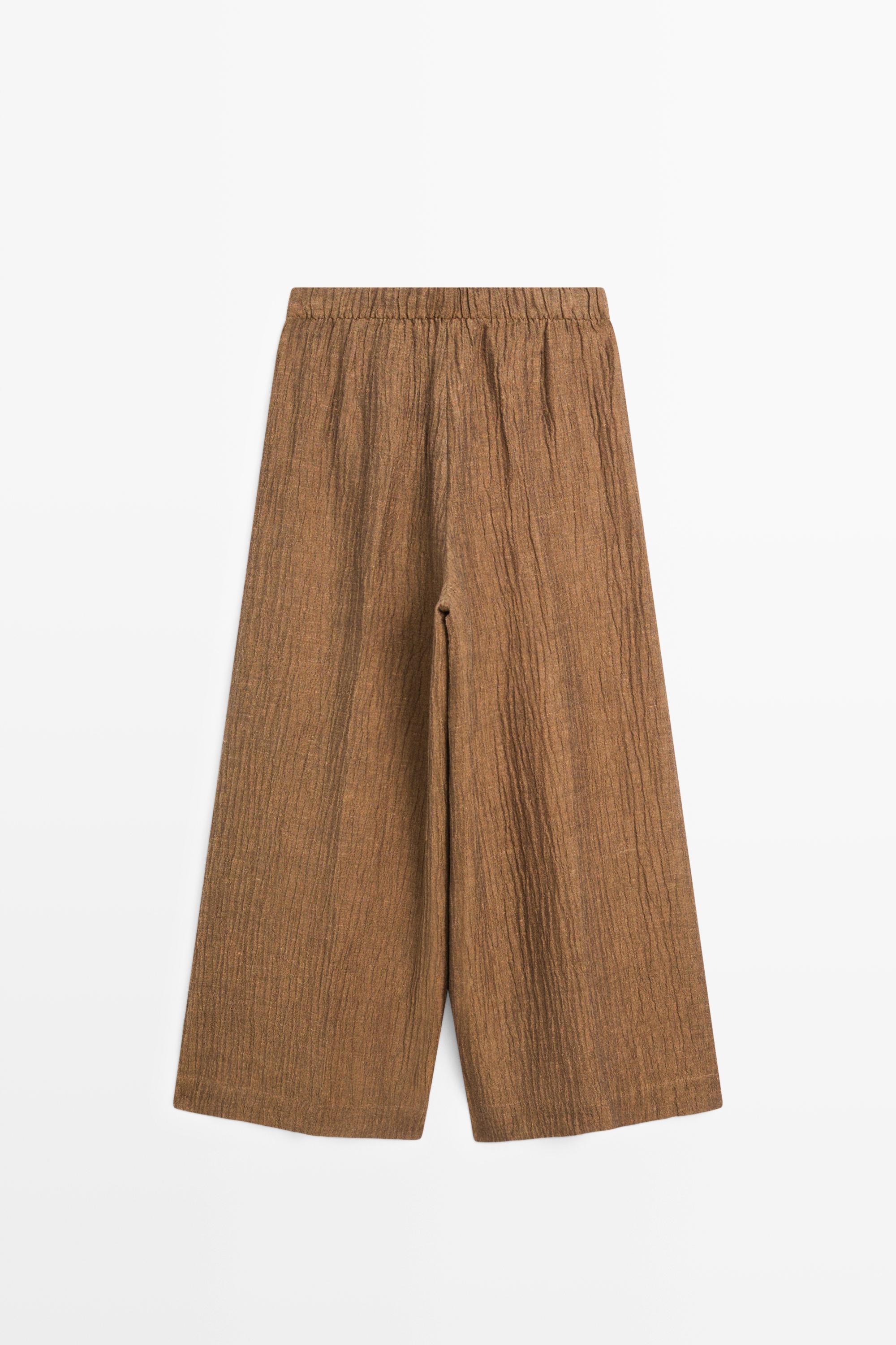 Flowing linen blend trousers — BROWN