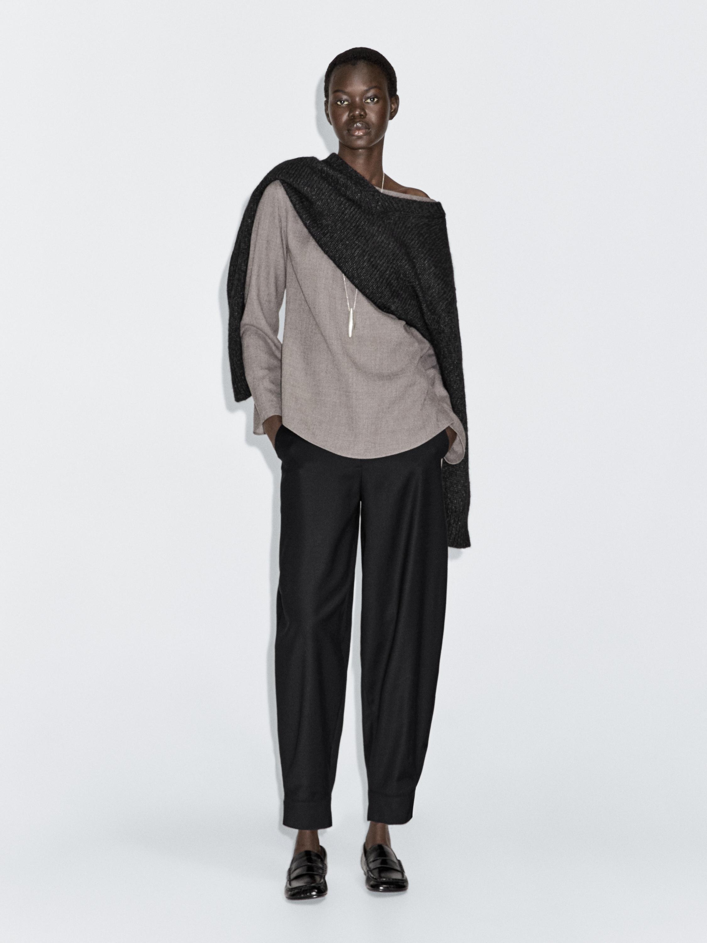 Wool blend sarouel trousers with buckle