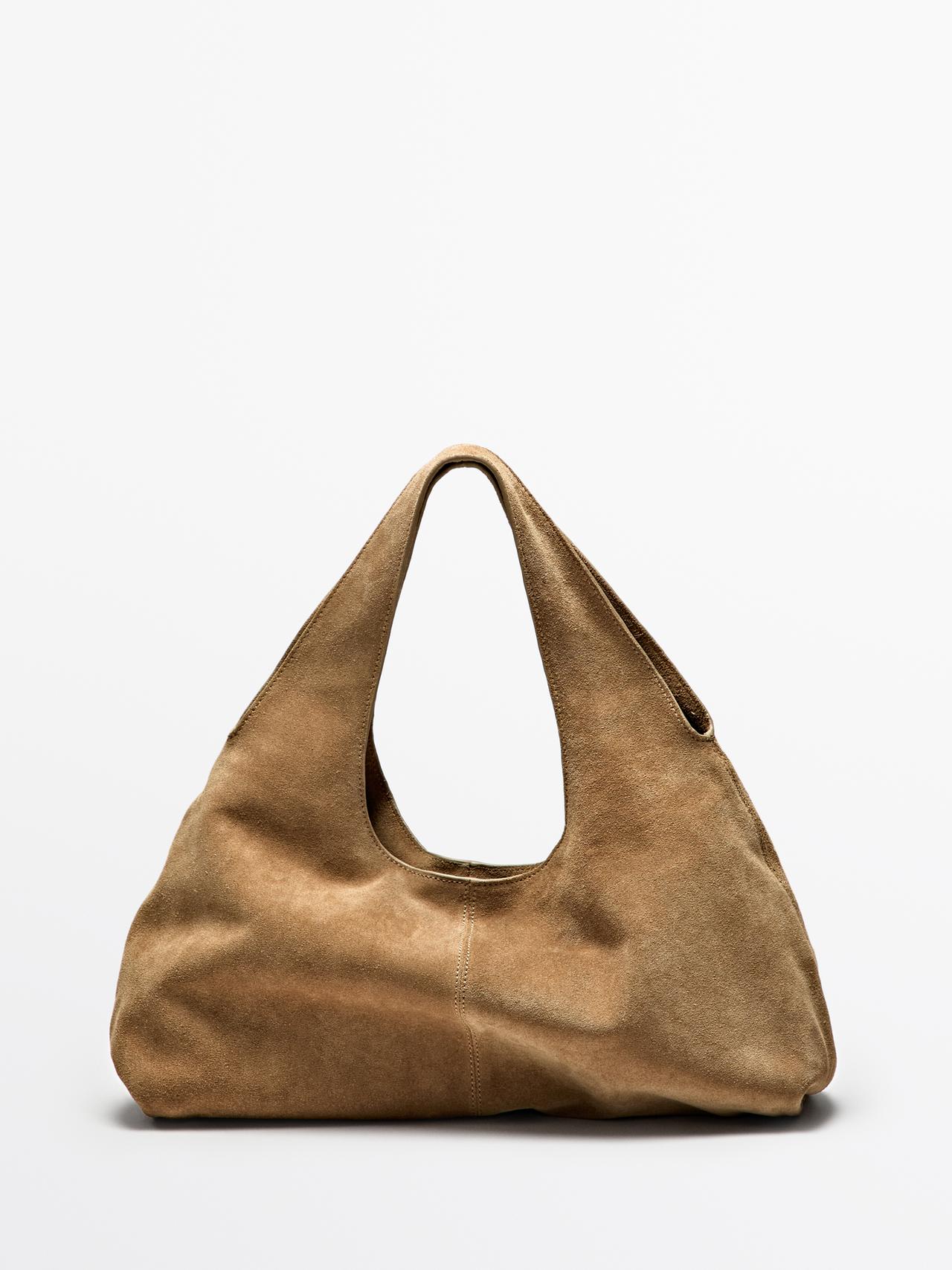 Massimo Dutti - Dames - Middelgrote Splitsuède Damestas - Zand - 01