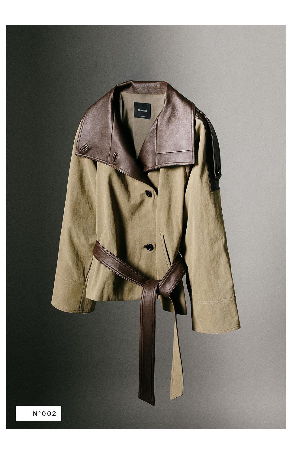 Cropped mixed leather jacket — Greyish green