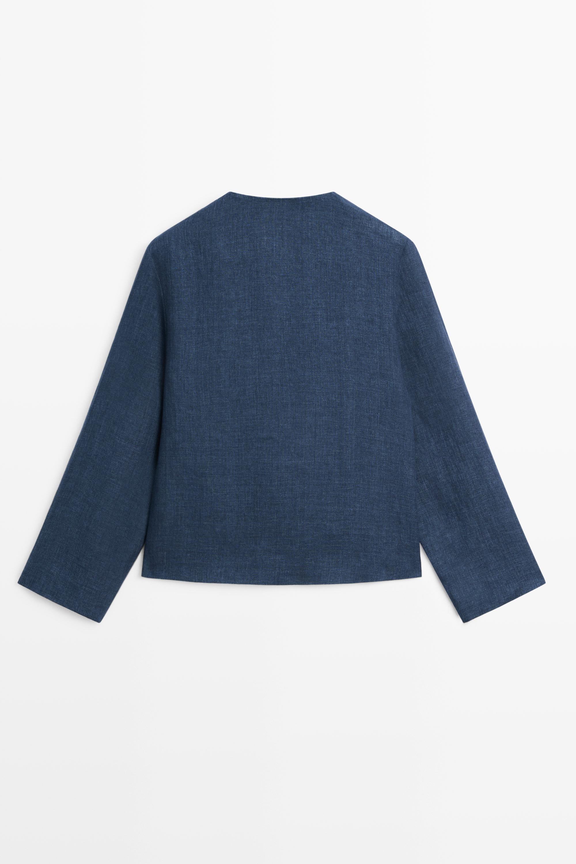 100% linen overshirt with toggle details — BLUE