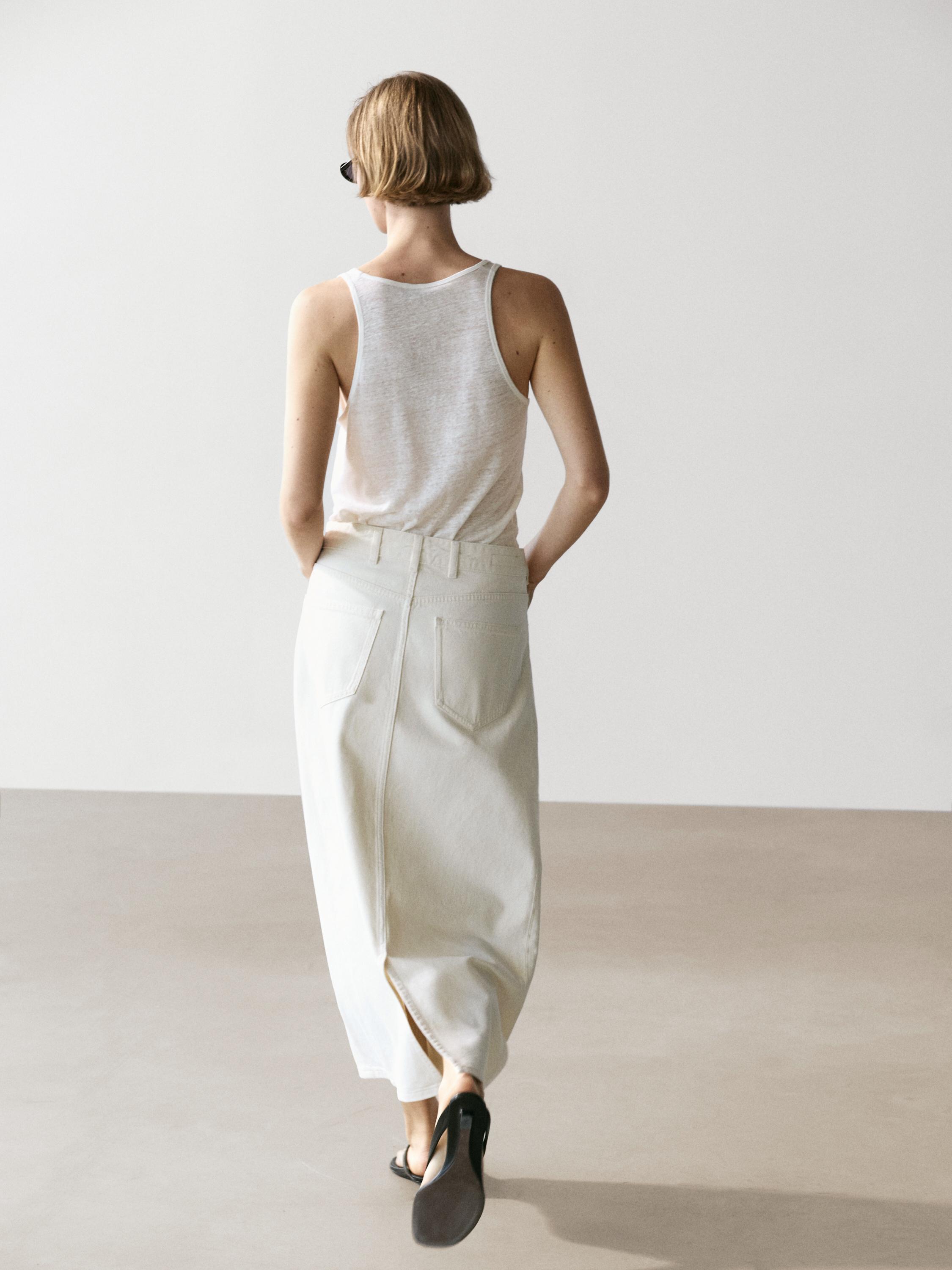 Barrel fit denim midi skirt — CREAM