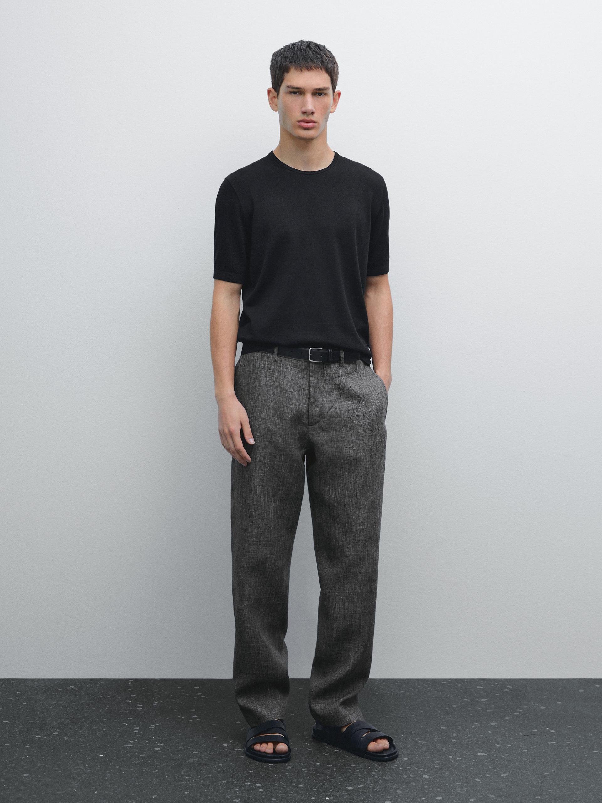 Pull À Manches Courtes En Maille De Coton Mélangé - Noir - Xl - Massimo Dutti - Homme