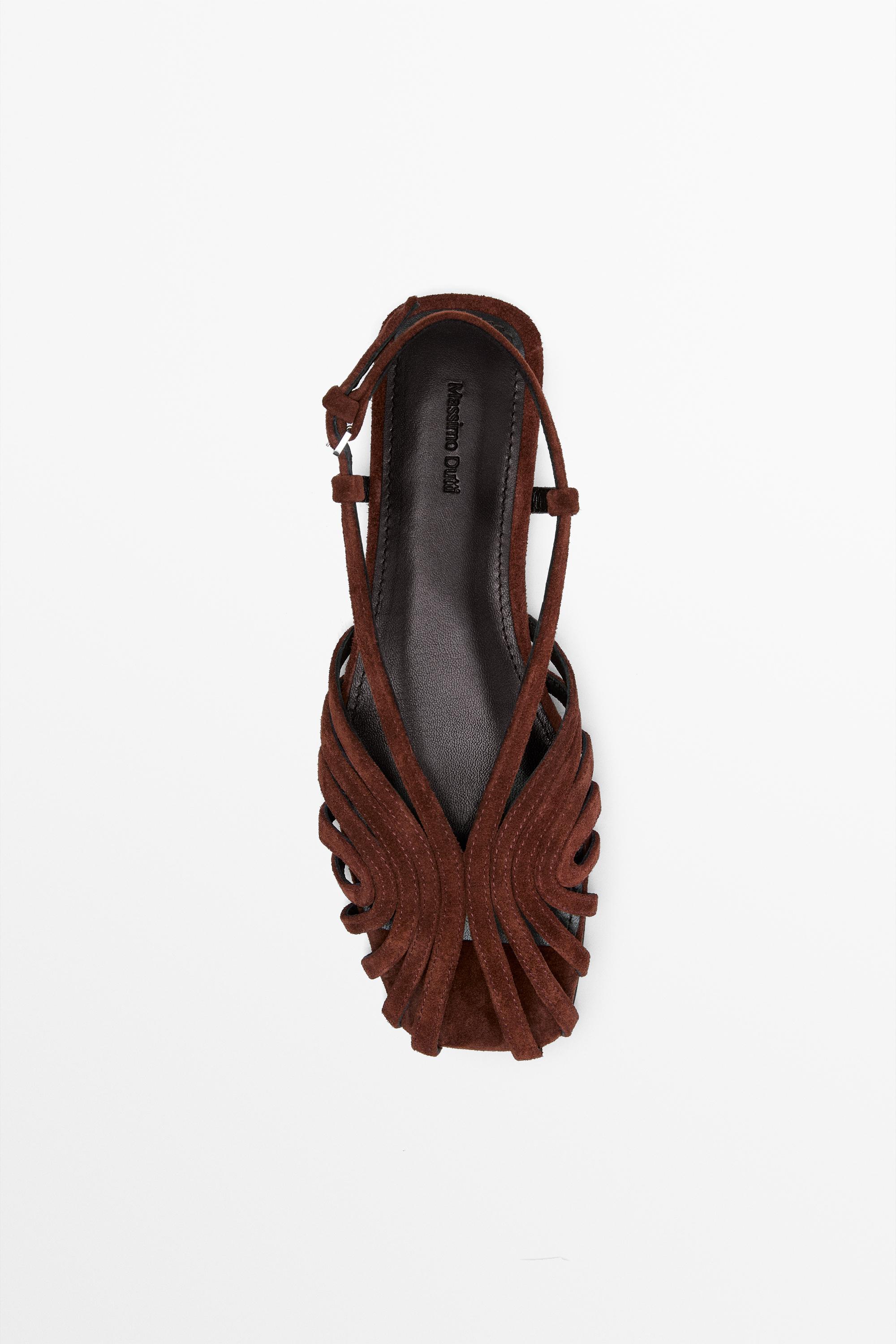 Split suede leather cage sandals