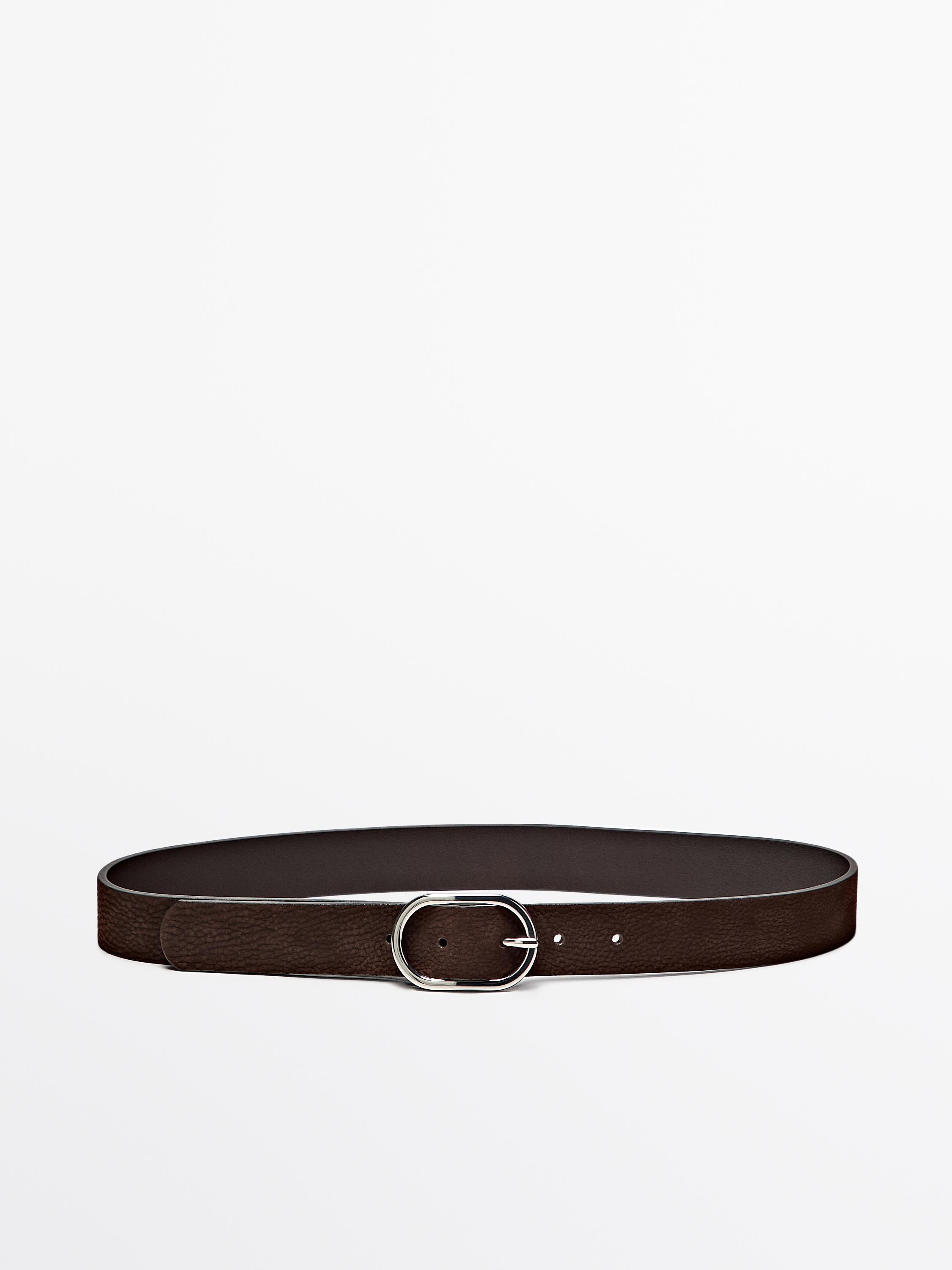Nubuck leather belt with oval buckle