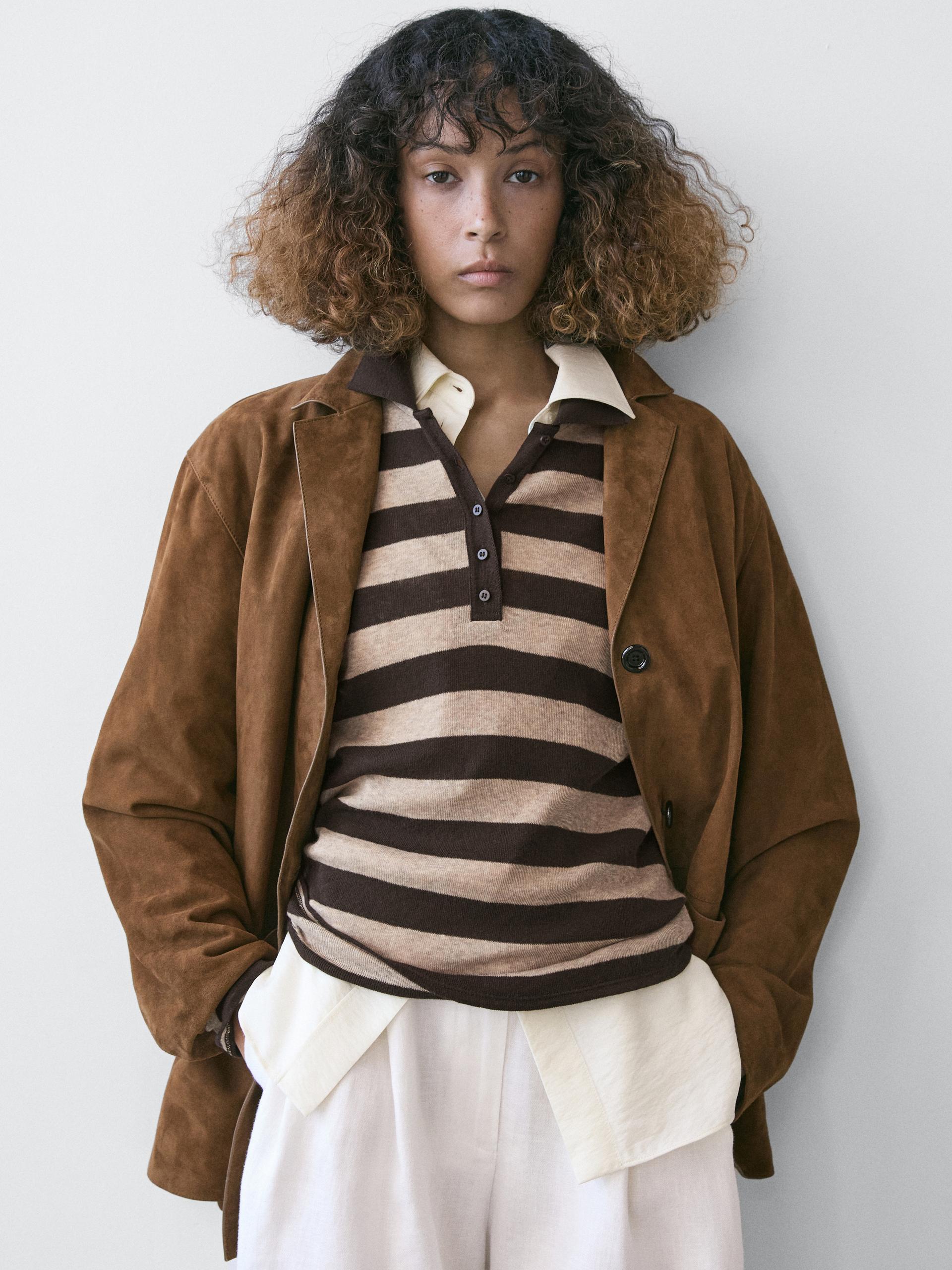 Polo En Maille De Coton Mélangé - Marron - S - Massimo Dutti - Femme