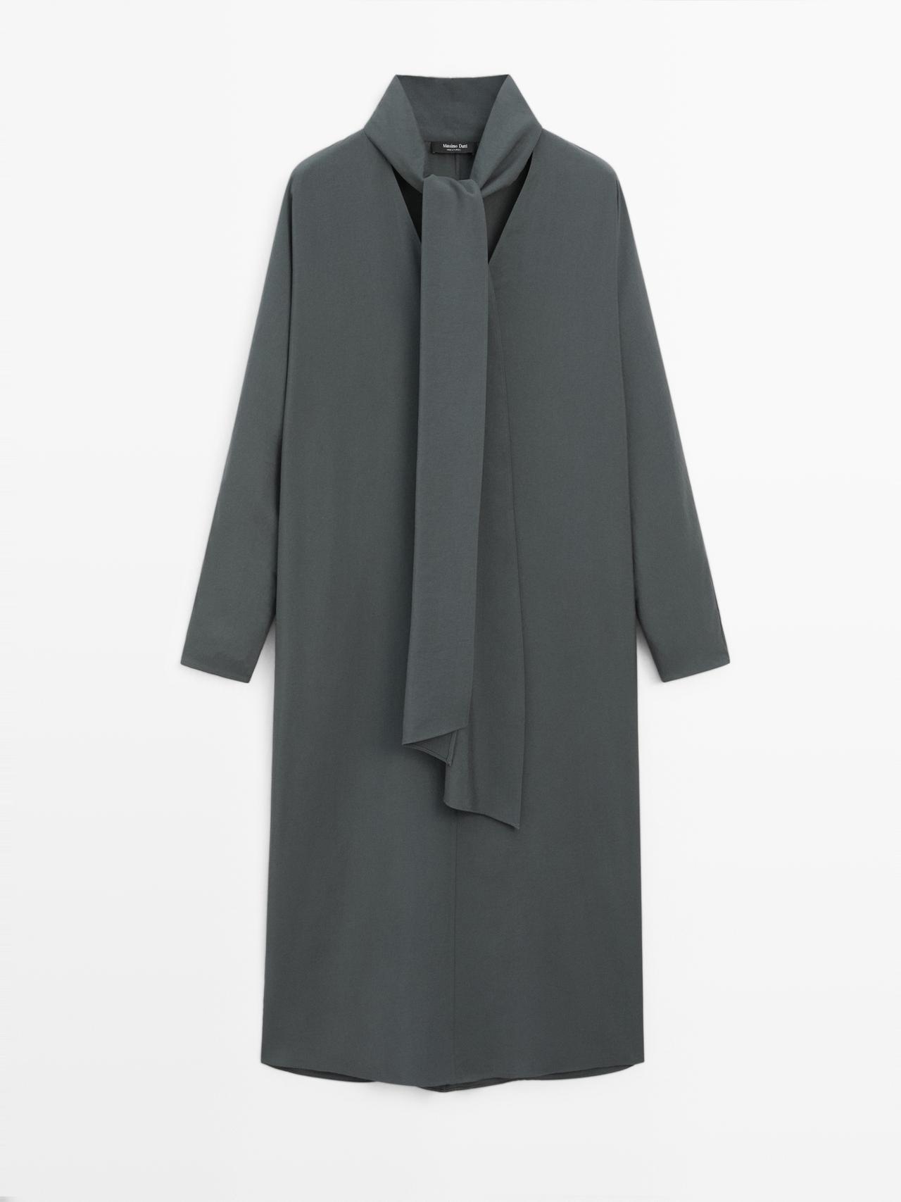 Massimo Dutti - Dame - Midikjole Med V-Udskæring Og Bindedetalje - Blå - S