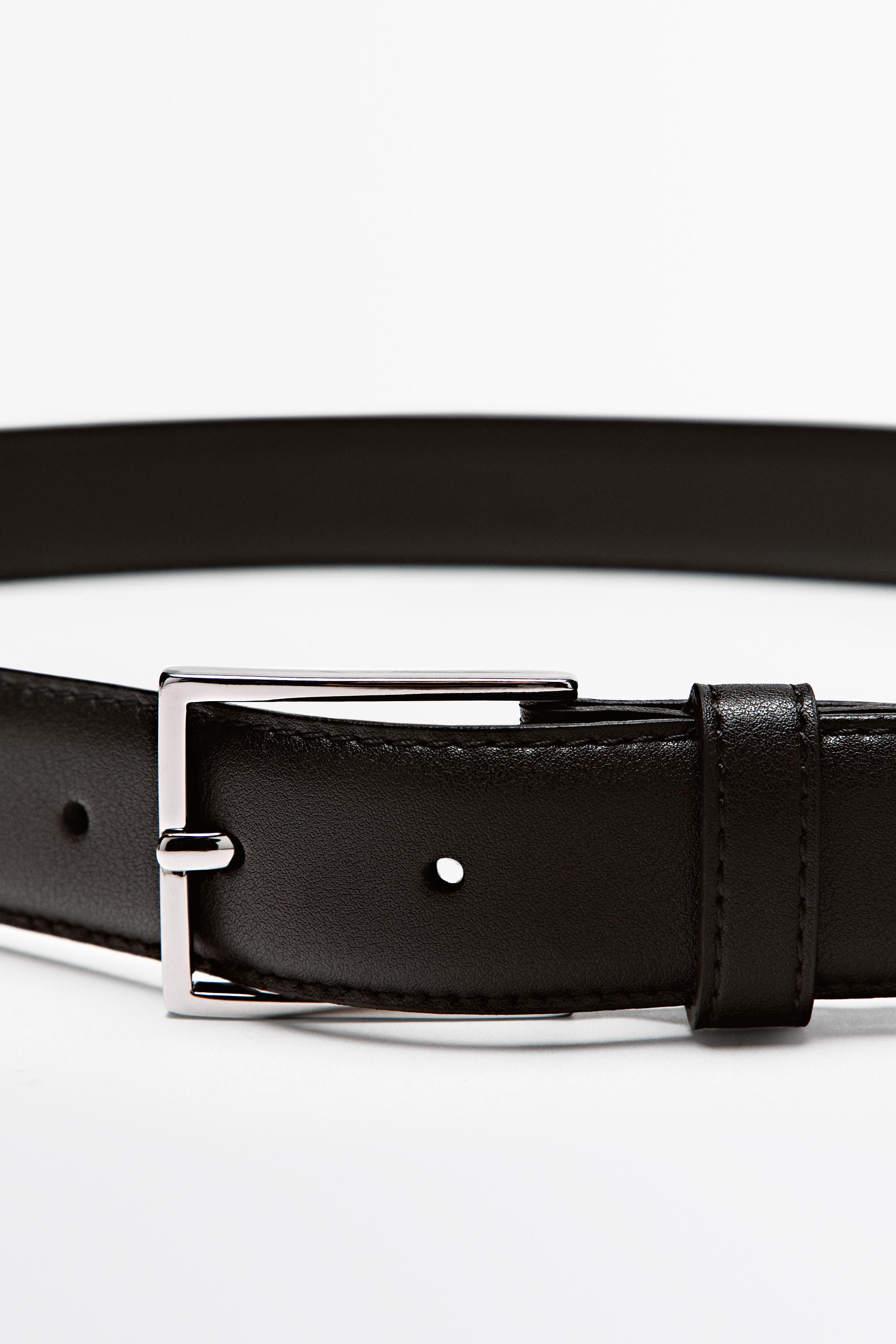 Smart nappa leather belt with topstitching — BLACK
