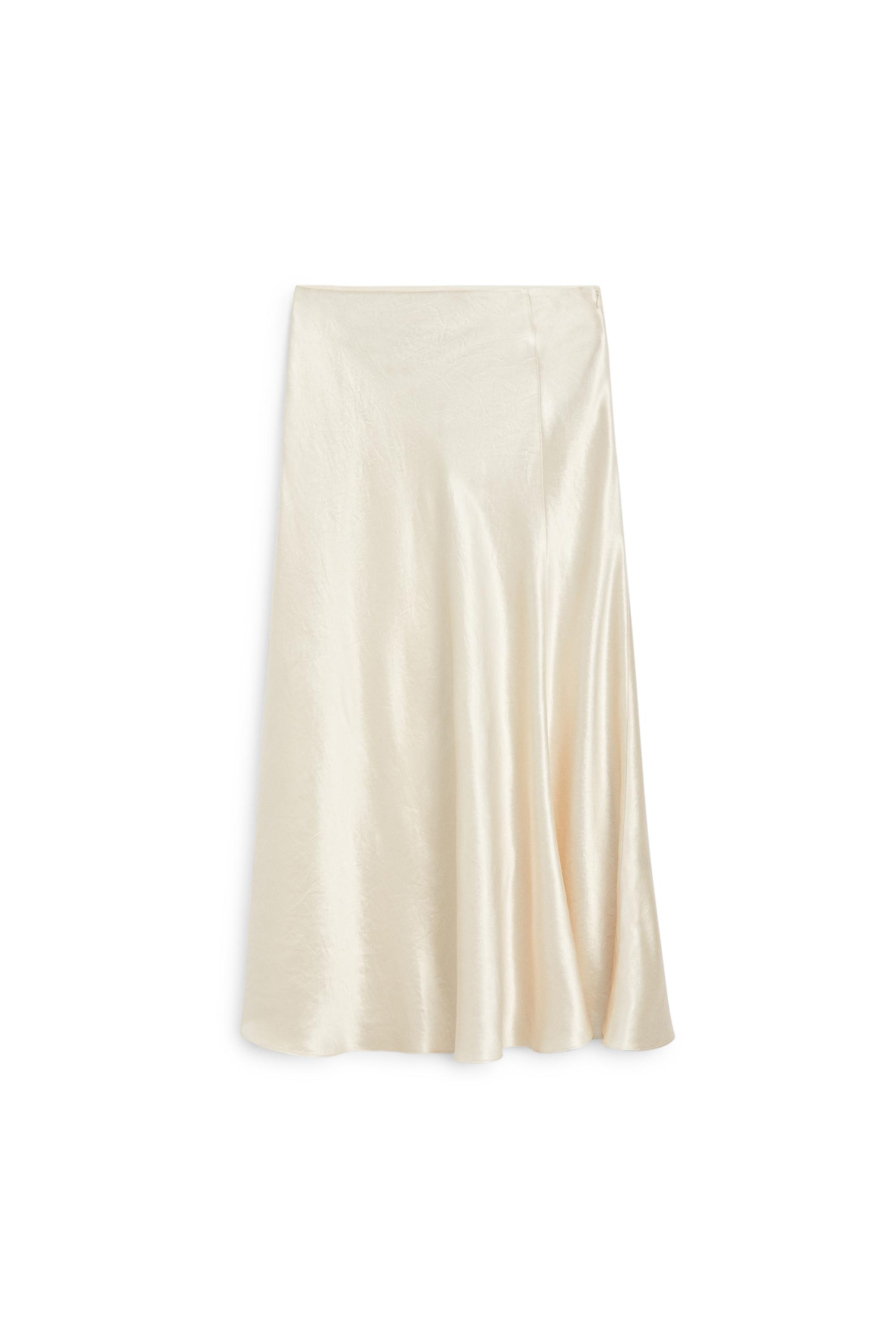 Flowing satin midi skirt - STUDIO — Beige