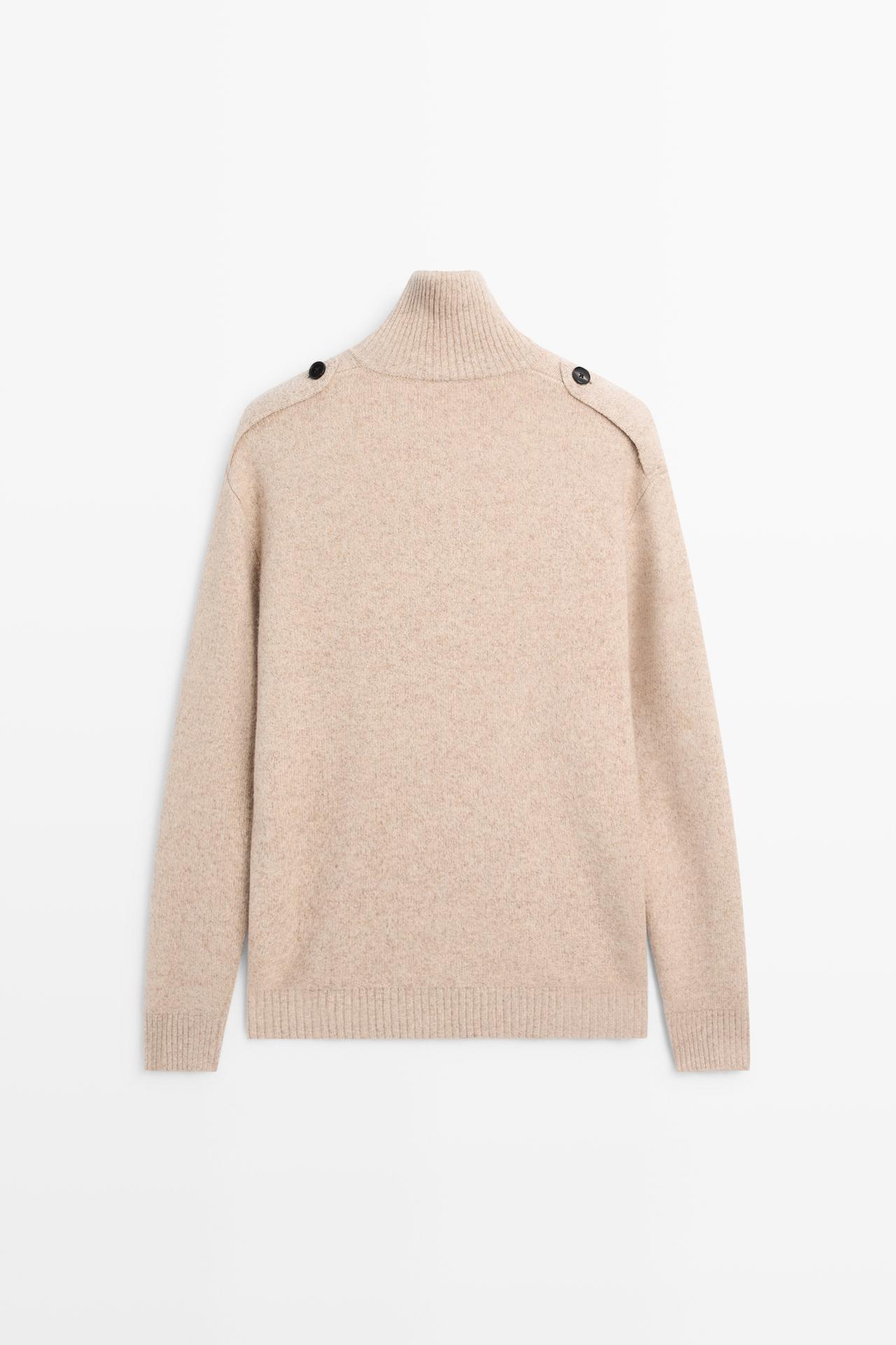 Mock neck knit sweater with zip — Light Beige