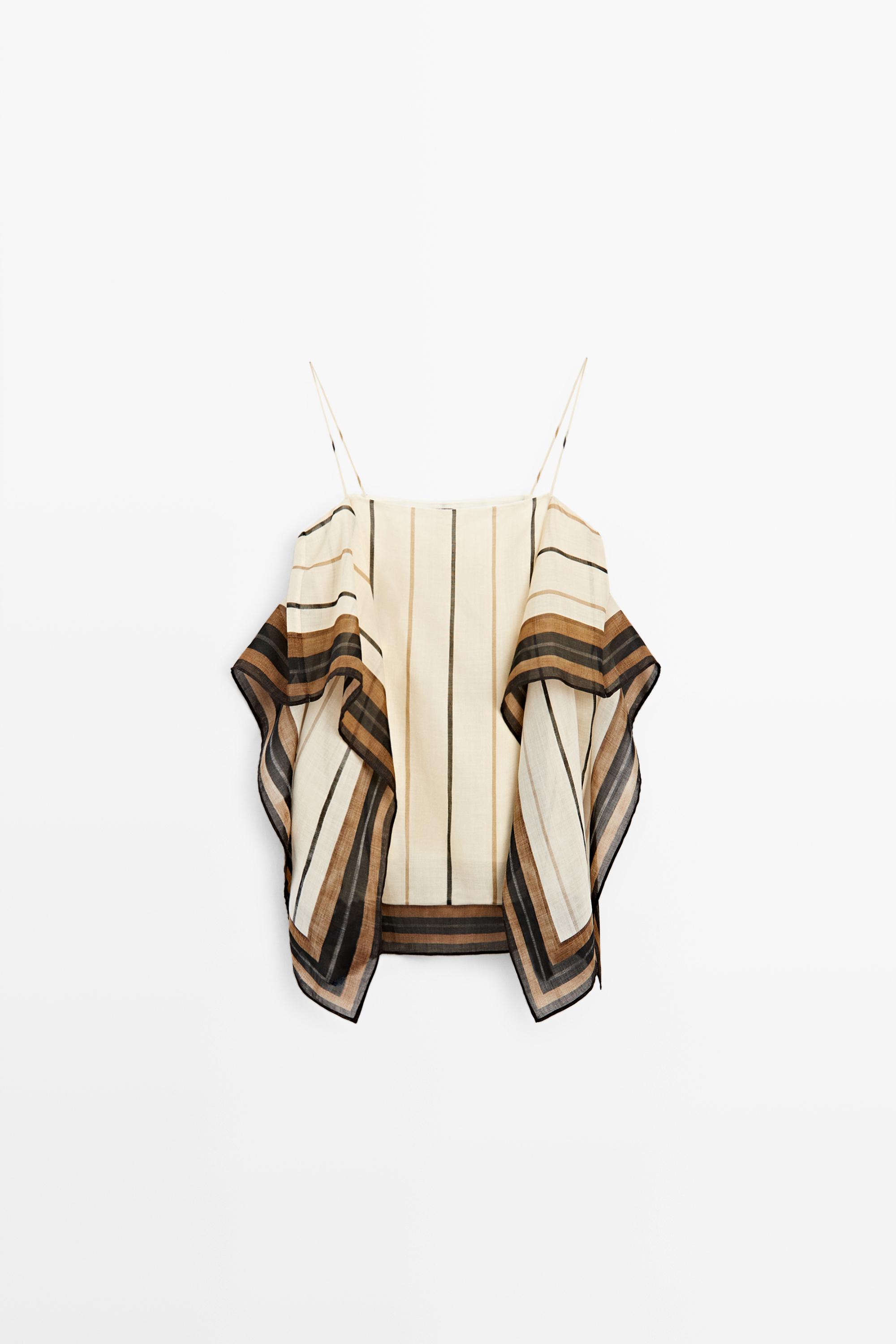 Flowing striped strappy top — BLUSH-BEIGE