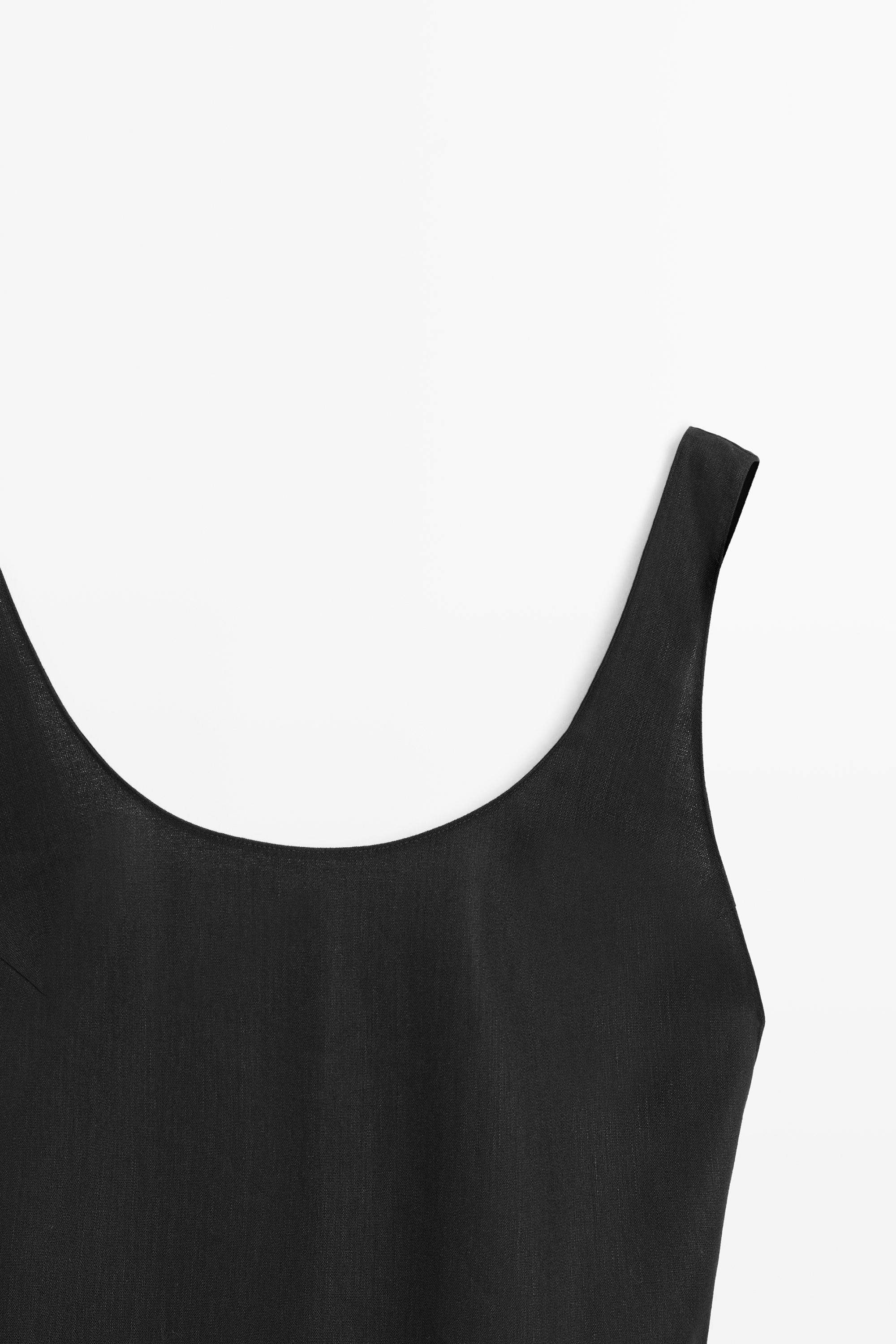 Flowing round neck midi dress — BLACK