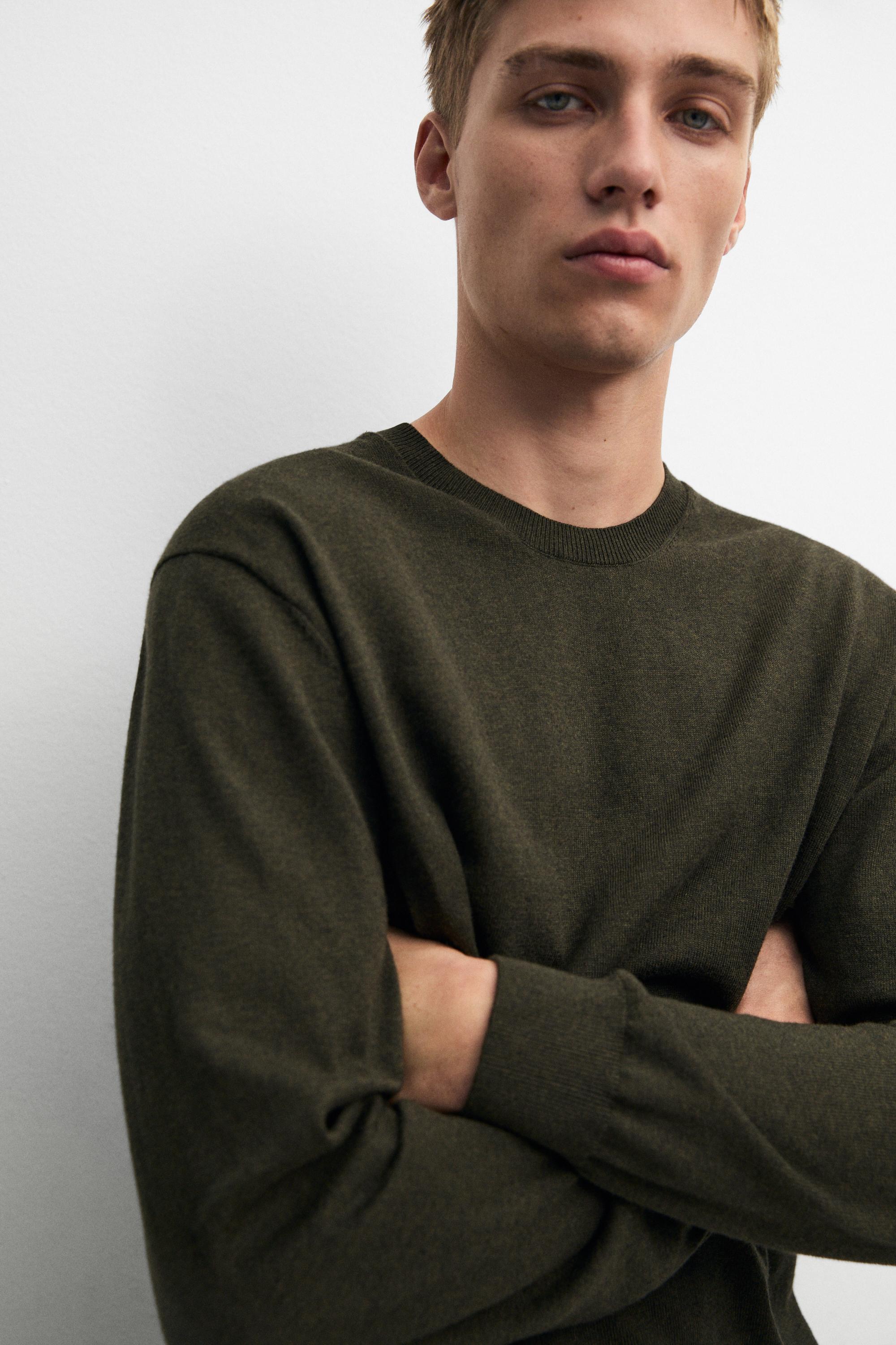 Cotton blend knit sweater — GREEN