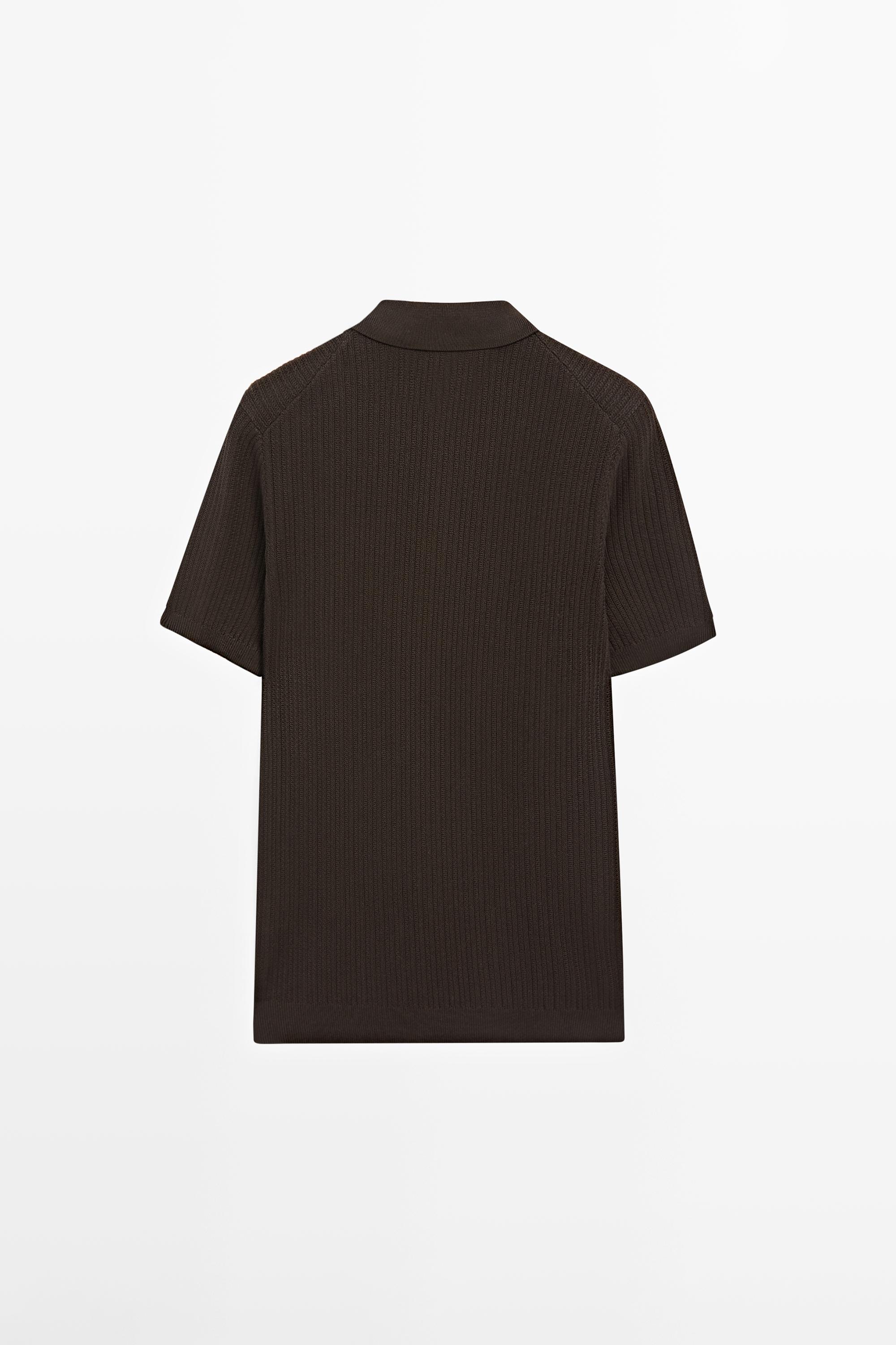 100% cotton textured knit polo sweater — BROWN MARL