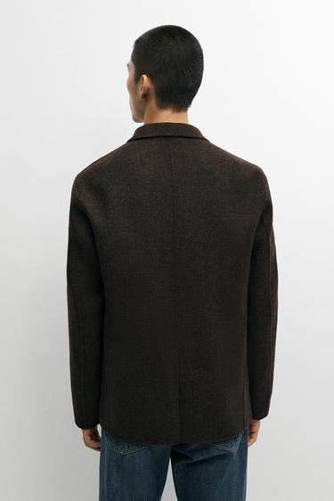 Houndstooth wool blend blazer — BROWN 3