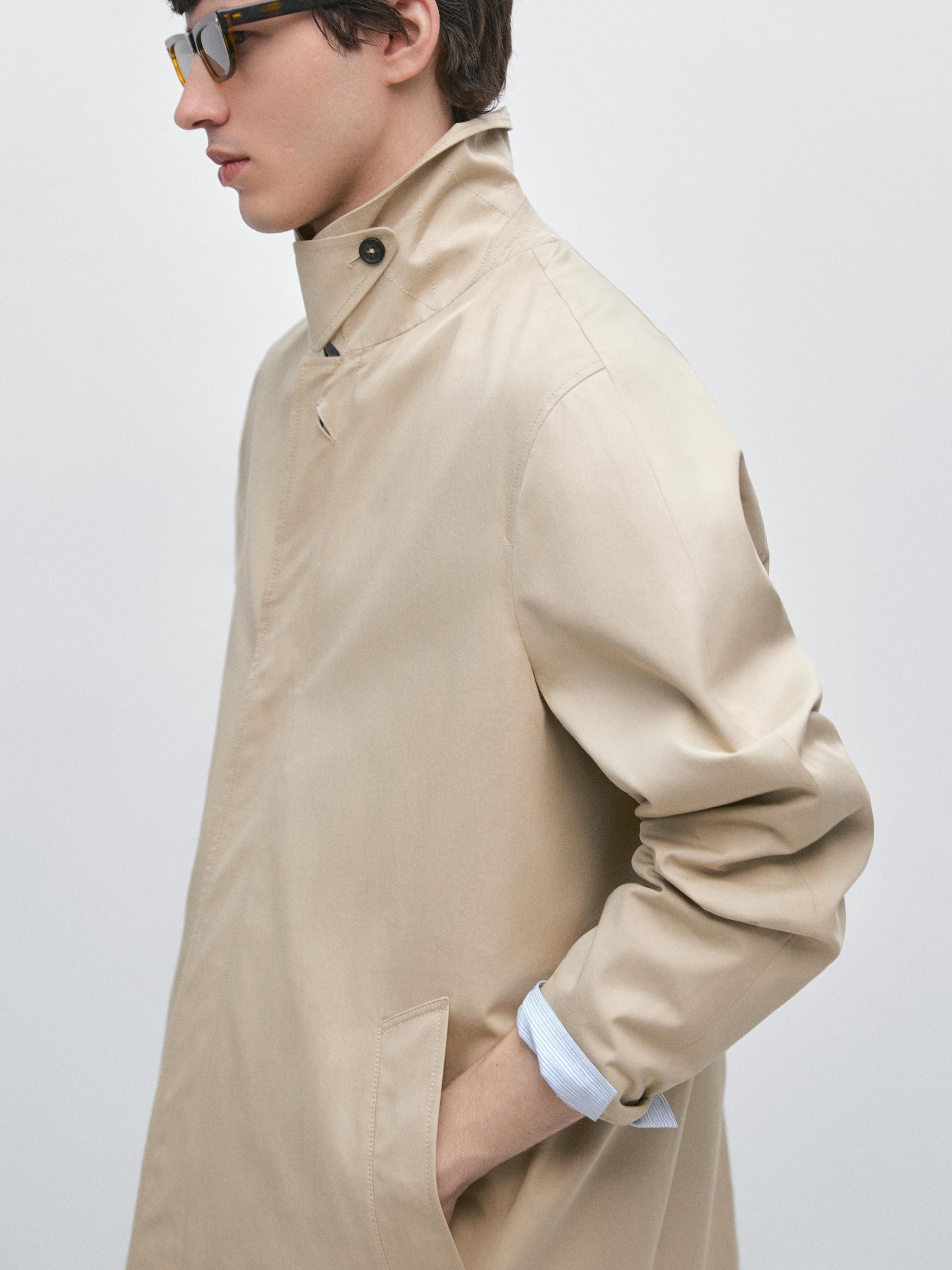 เทรนช์โค้ทลายตารางด้านในผ้าฝ้าย