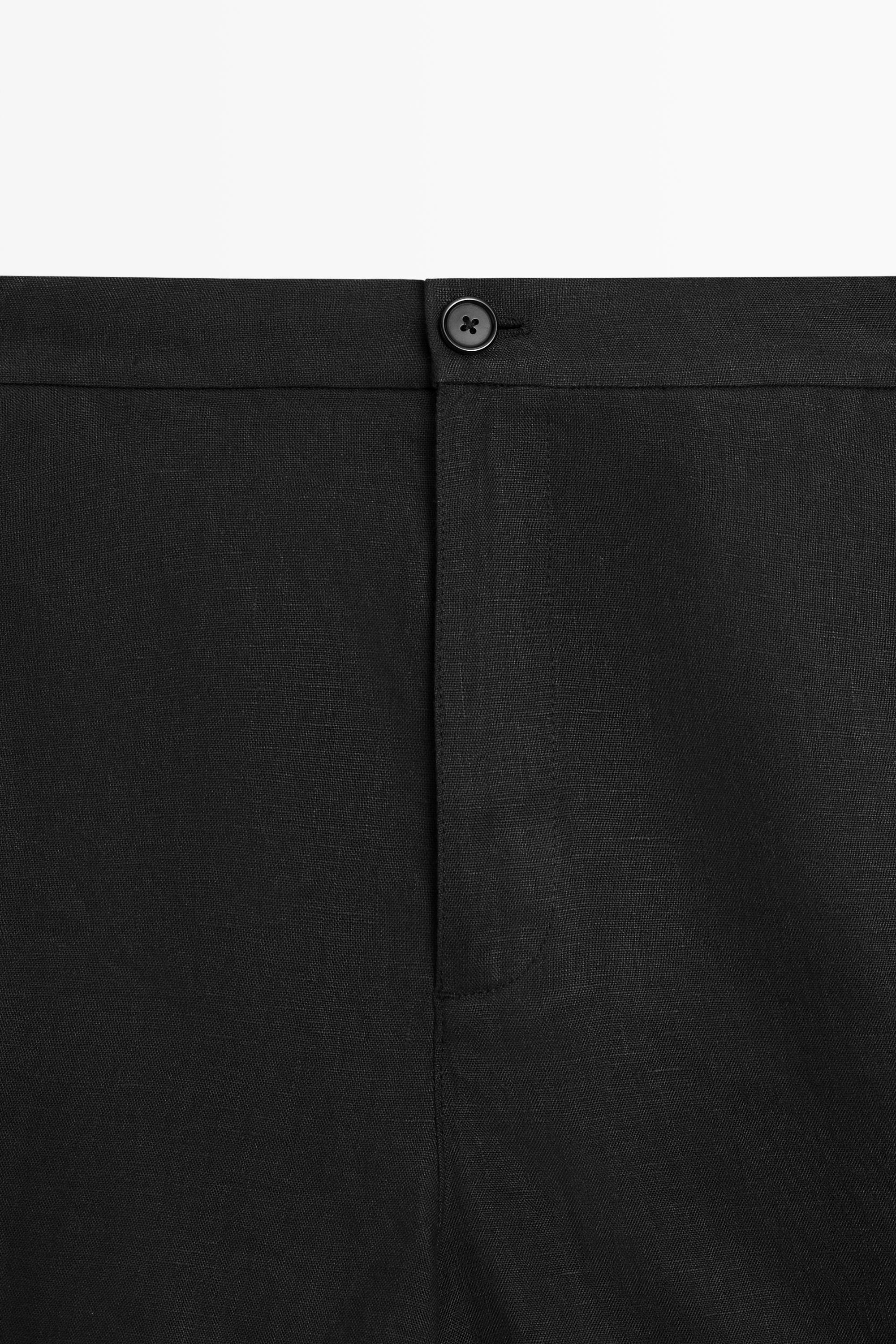 100% linen short Bermuda shorts — BLACK