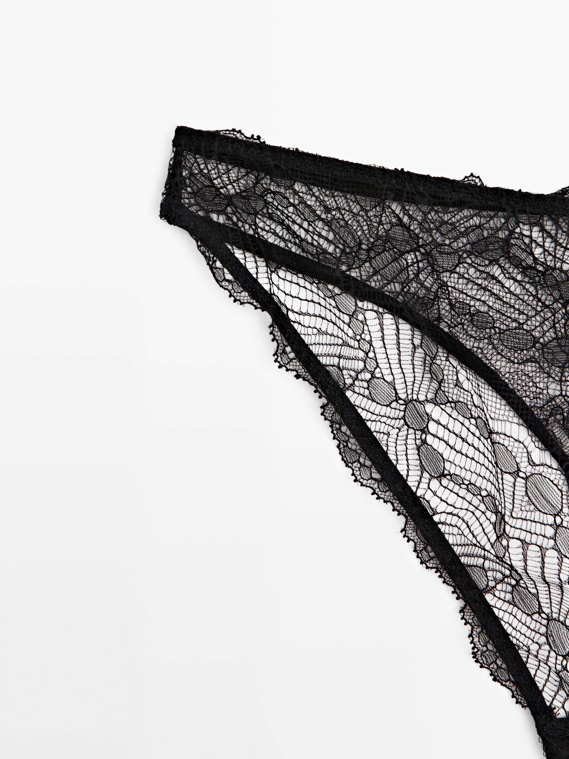Lace briefs with blonde lace detail — BLACK