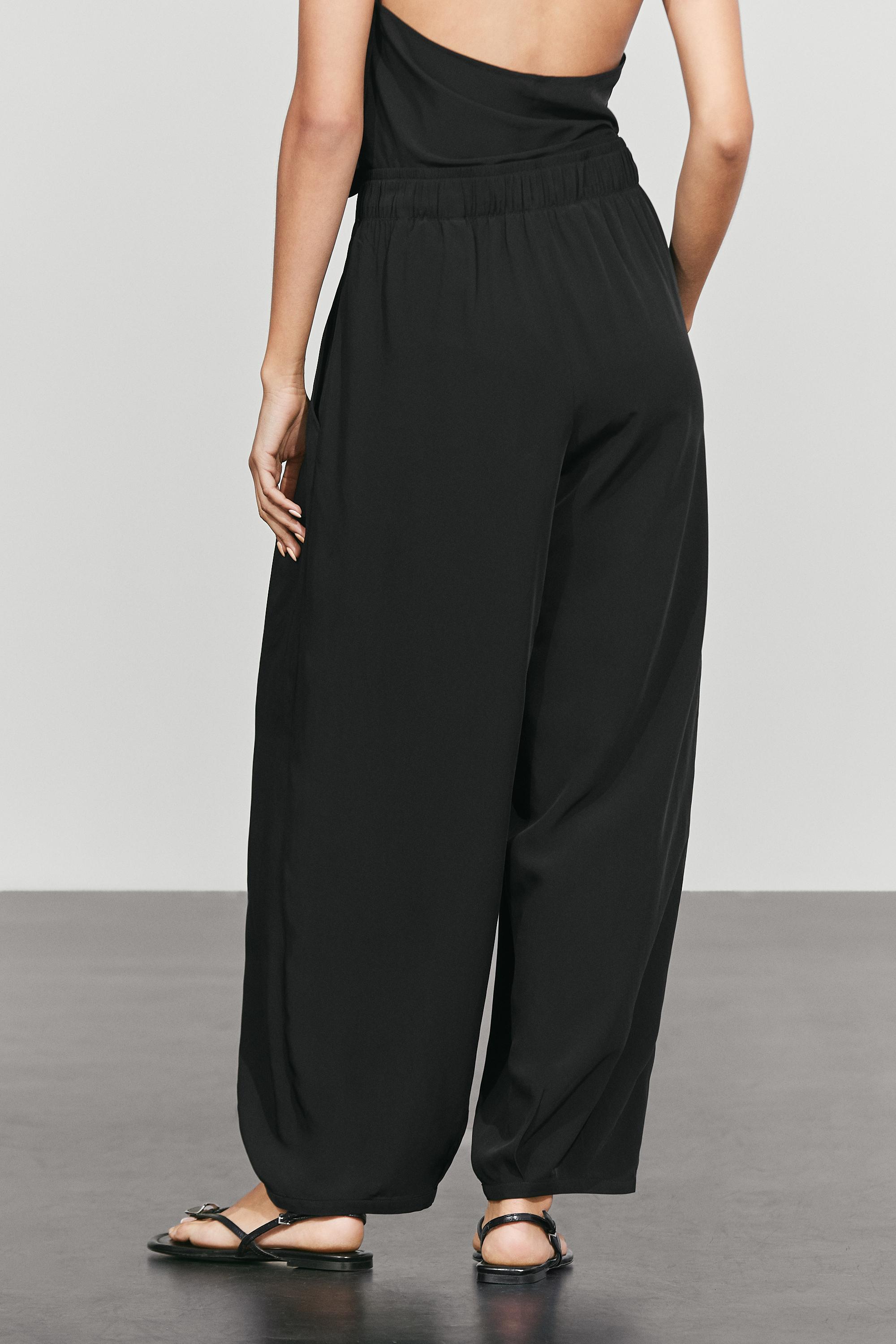 Flowing pants with tie-waist — BLACK