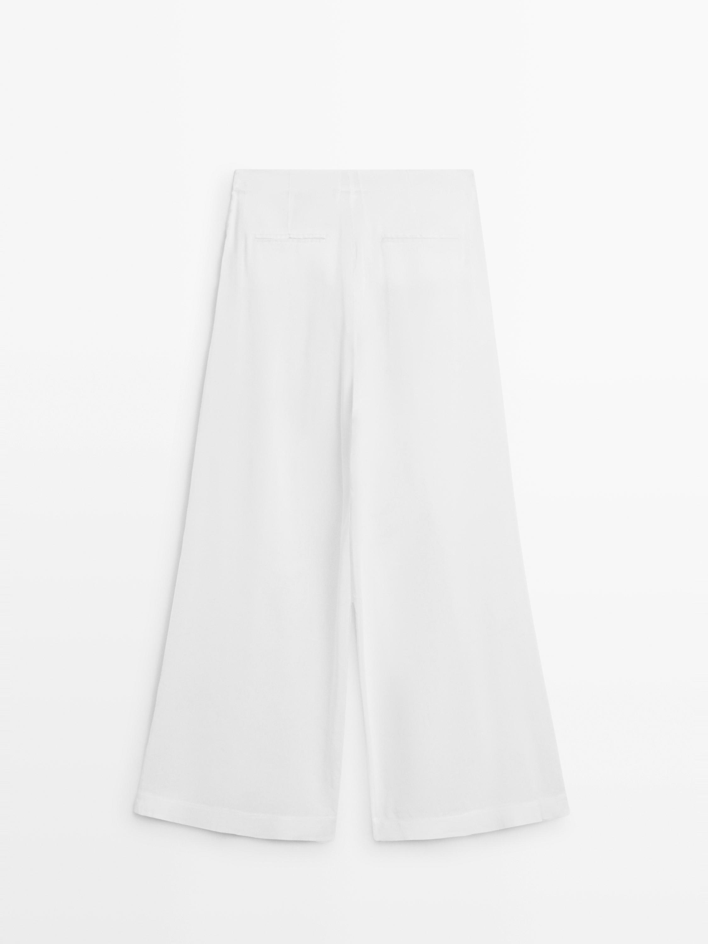 Flowing linen blend trousers — Off white