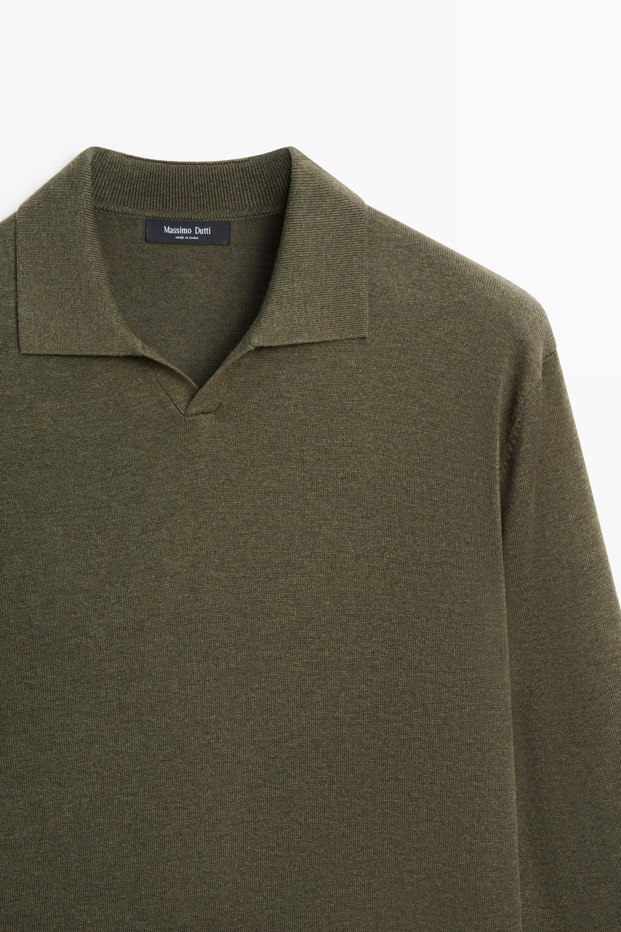 Polo collar knit sweater — DARK KHAKI