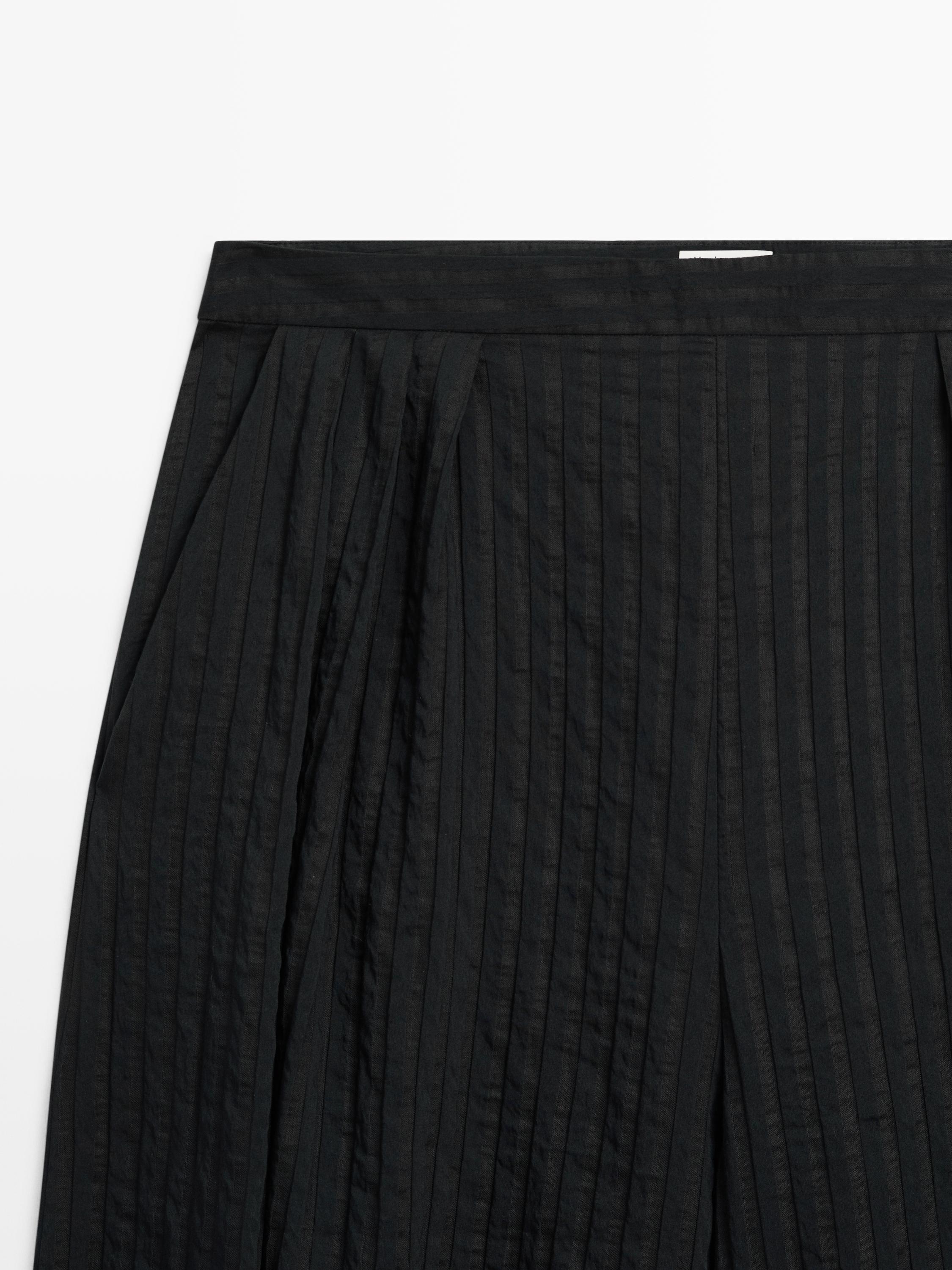 Flowing linen-blend drop crotch pants — BLACK