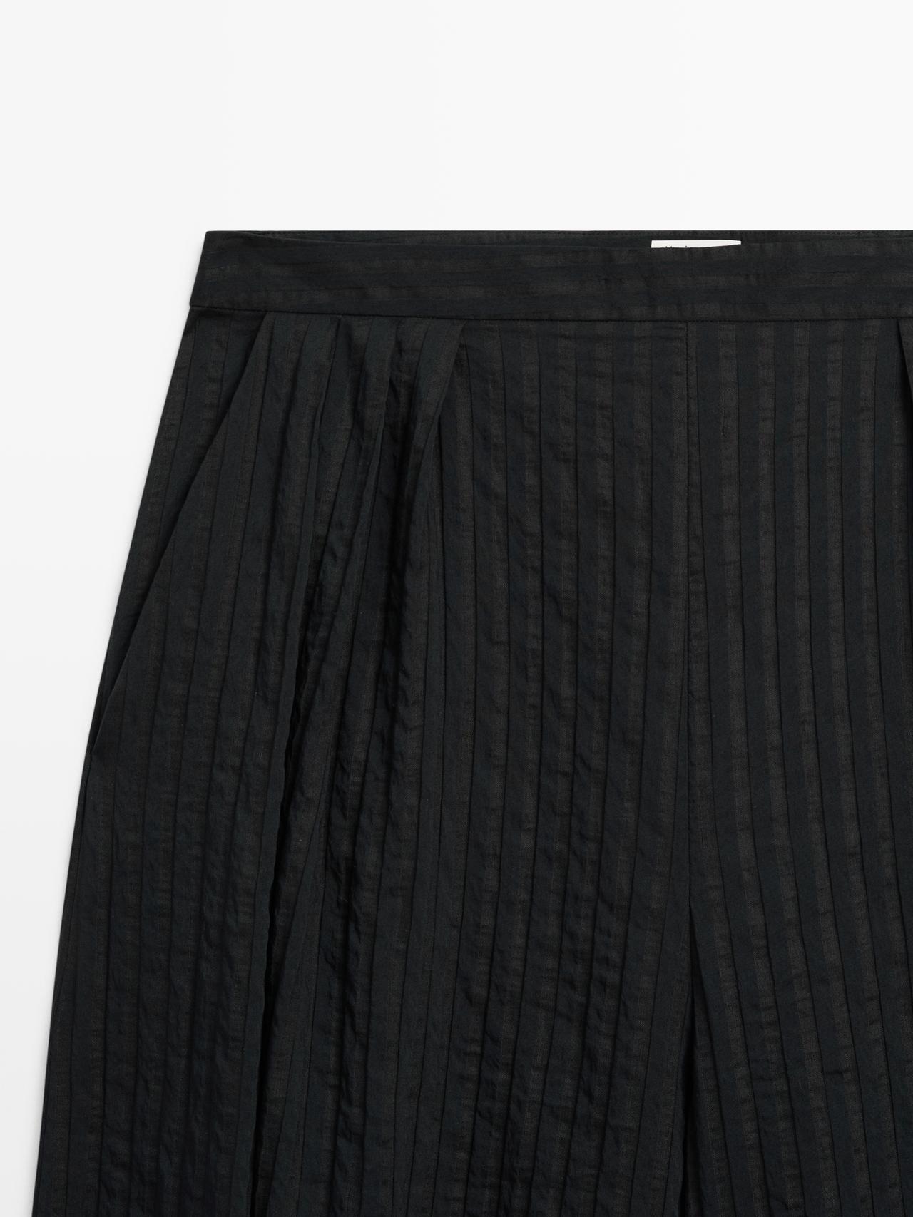 Flowing linen-blend drop crotch pants — BLACK