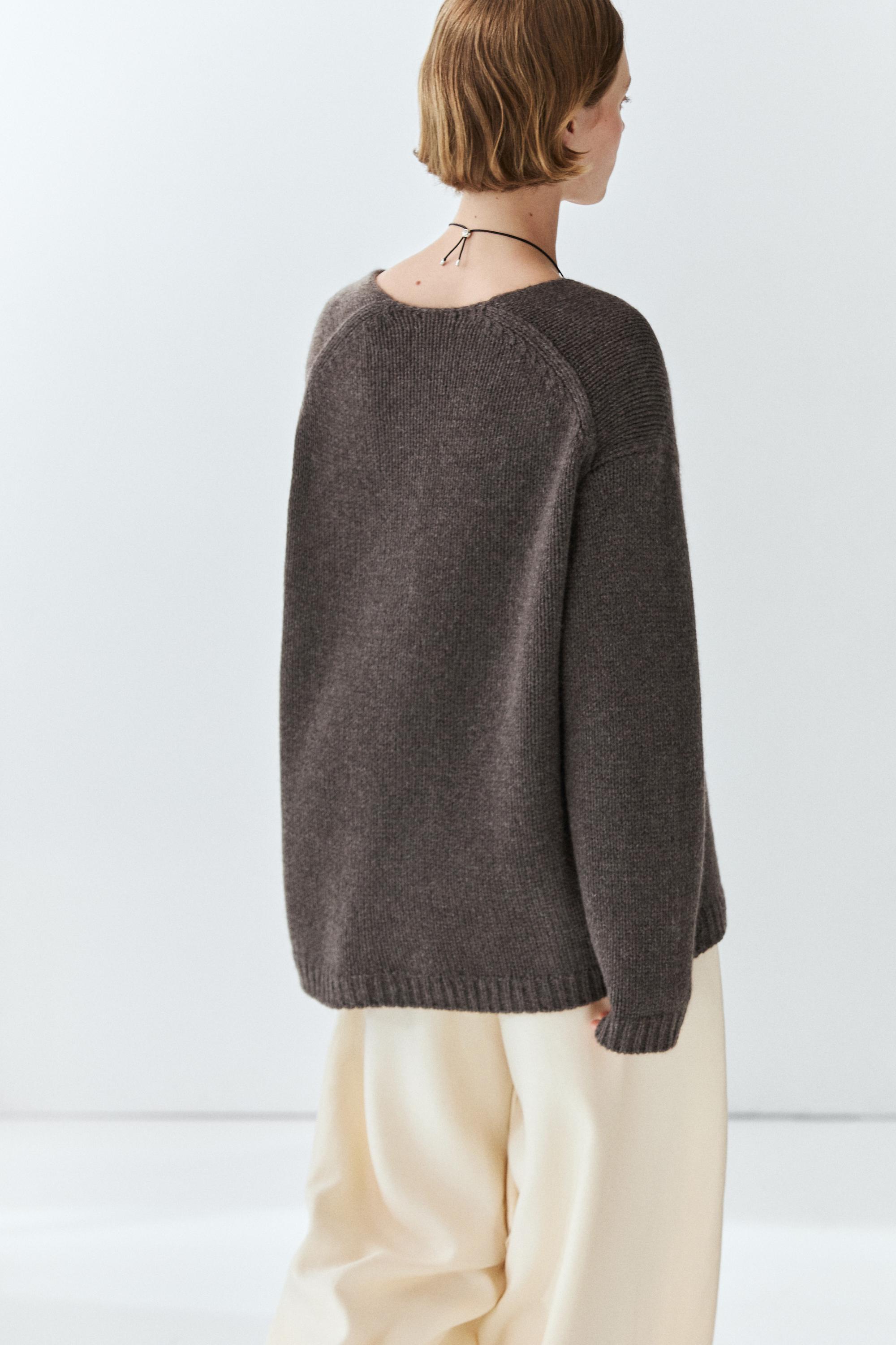 100% cashmere V-neck sweater — BROWN MARL