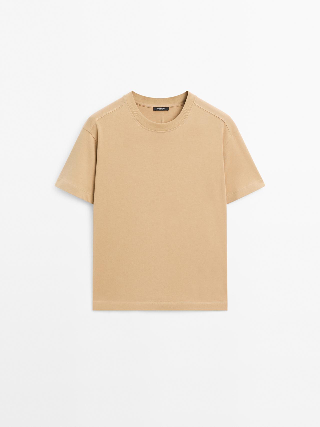 Massimo Dutti - Dame - Kortærmet T-Shirt I 100% Bomuld - Camel - Xl