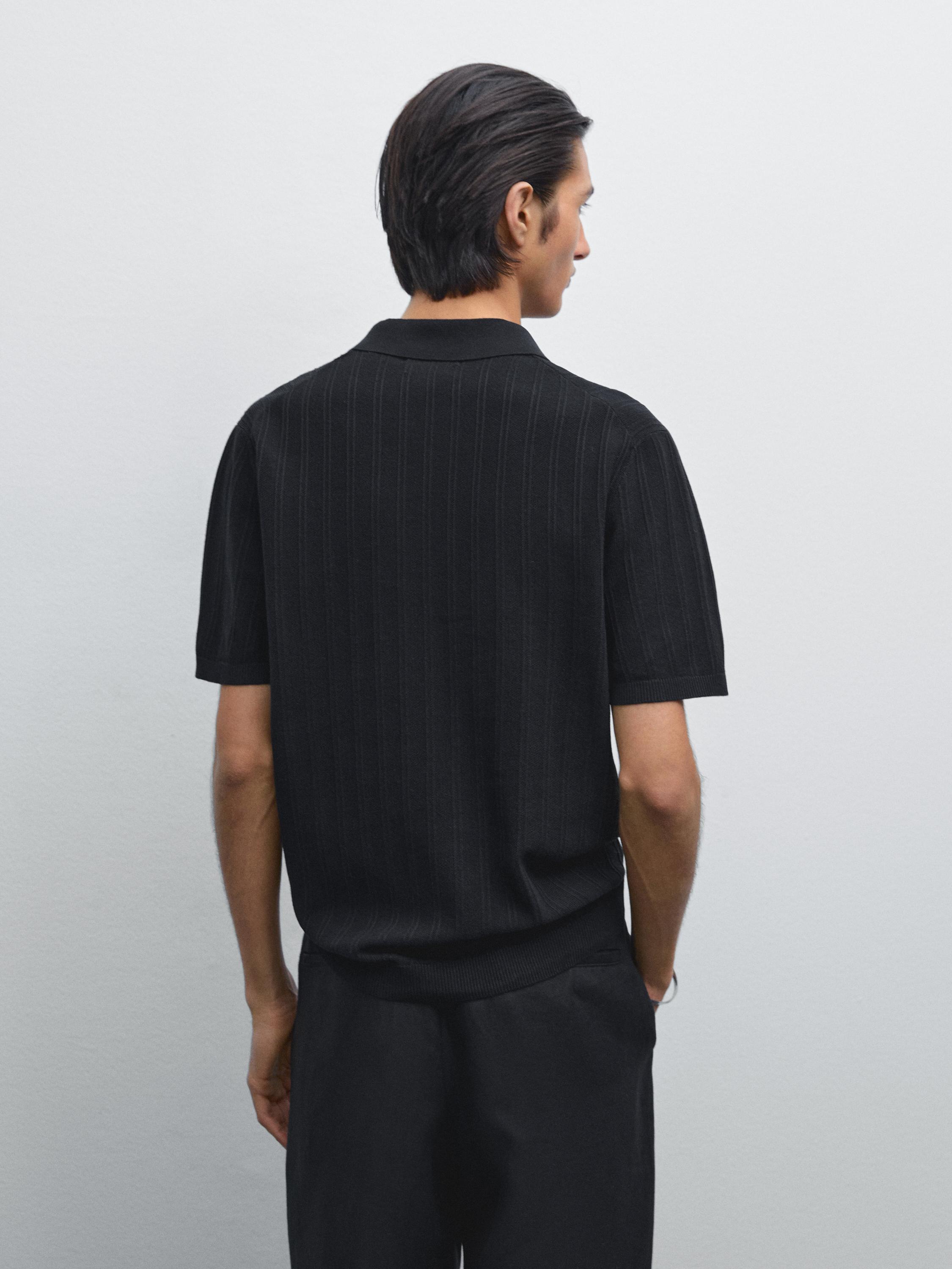 Textured cotton knit polo shirt